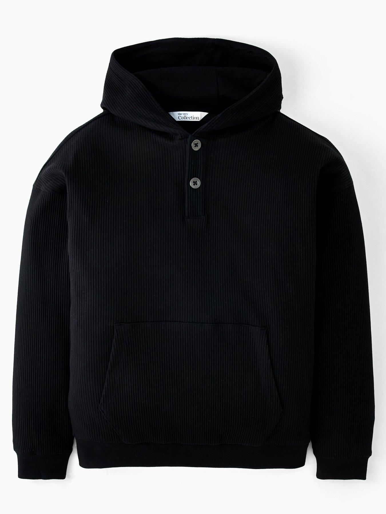 The Very Collection Boys Rib Button Detail Hoodie - Black