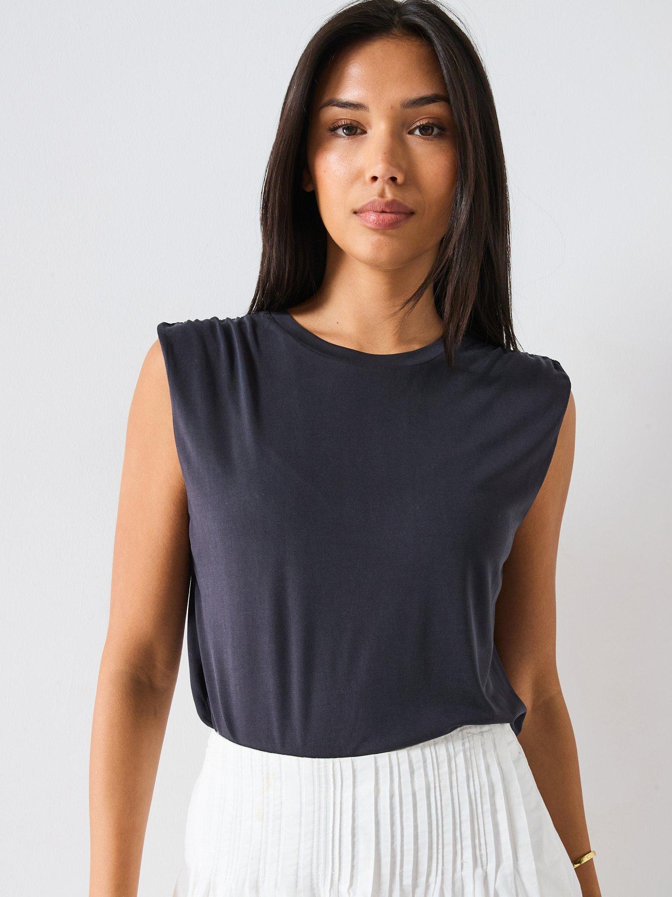 mango-flowy-t-shirt-with-gathered-shoulders-dark-greyfront