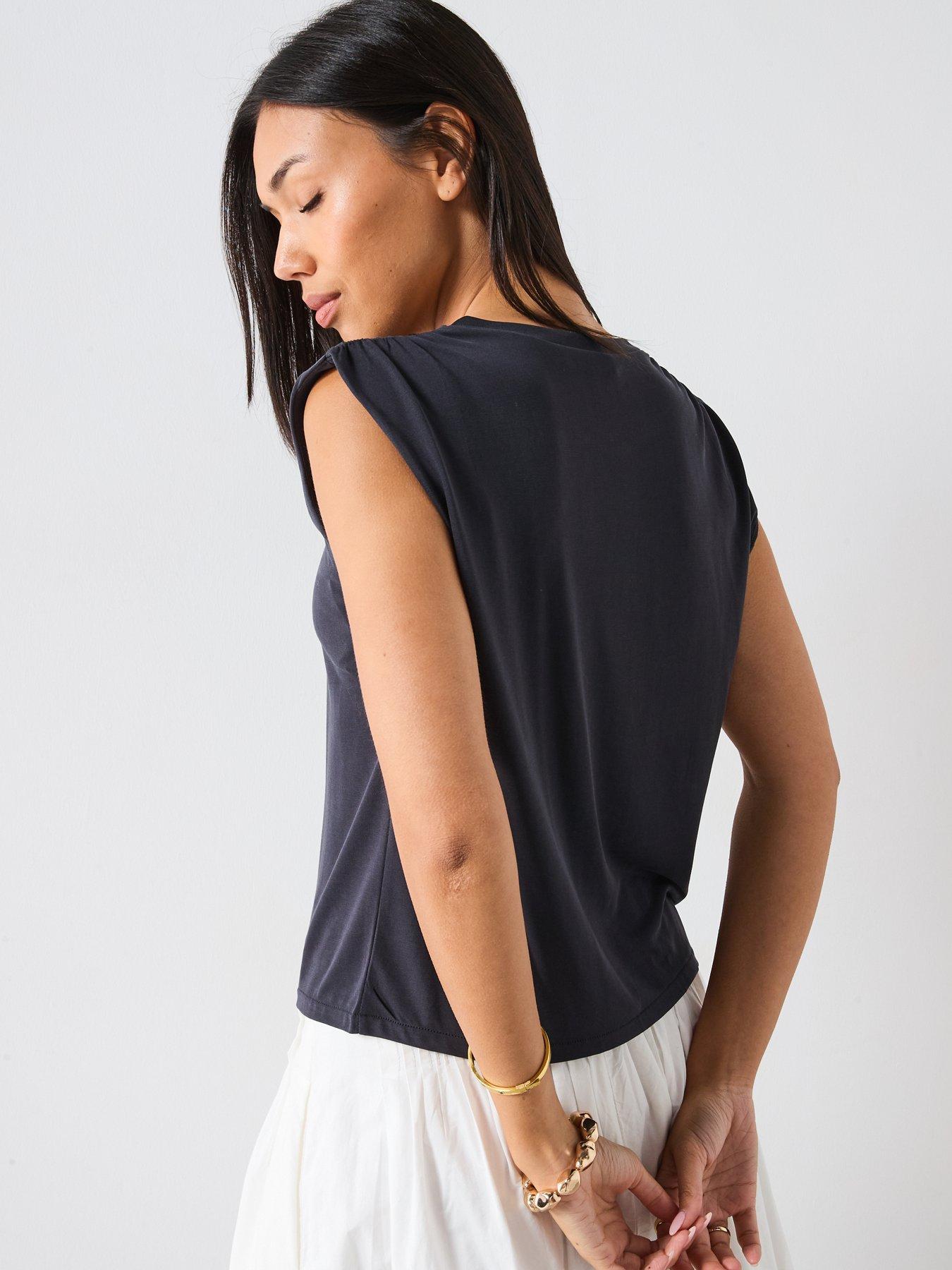 mango-flowy-t-shirt-with-gathered-shoulders-dark-greystillFront