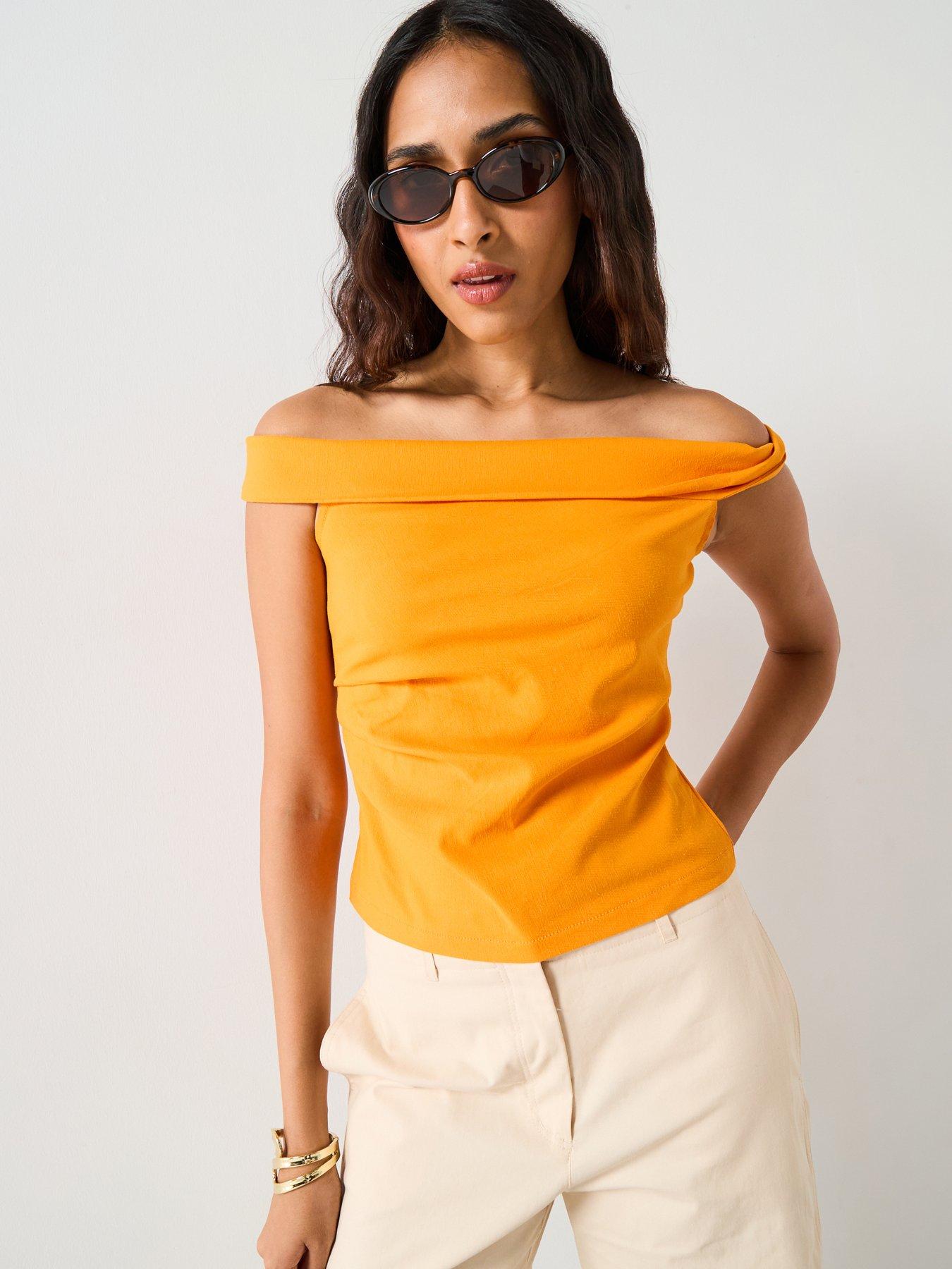 Mango Asymmetrical Strapless Top - Orange