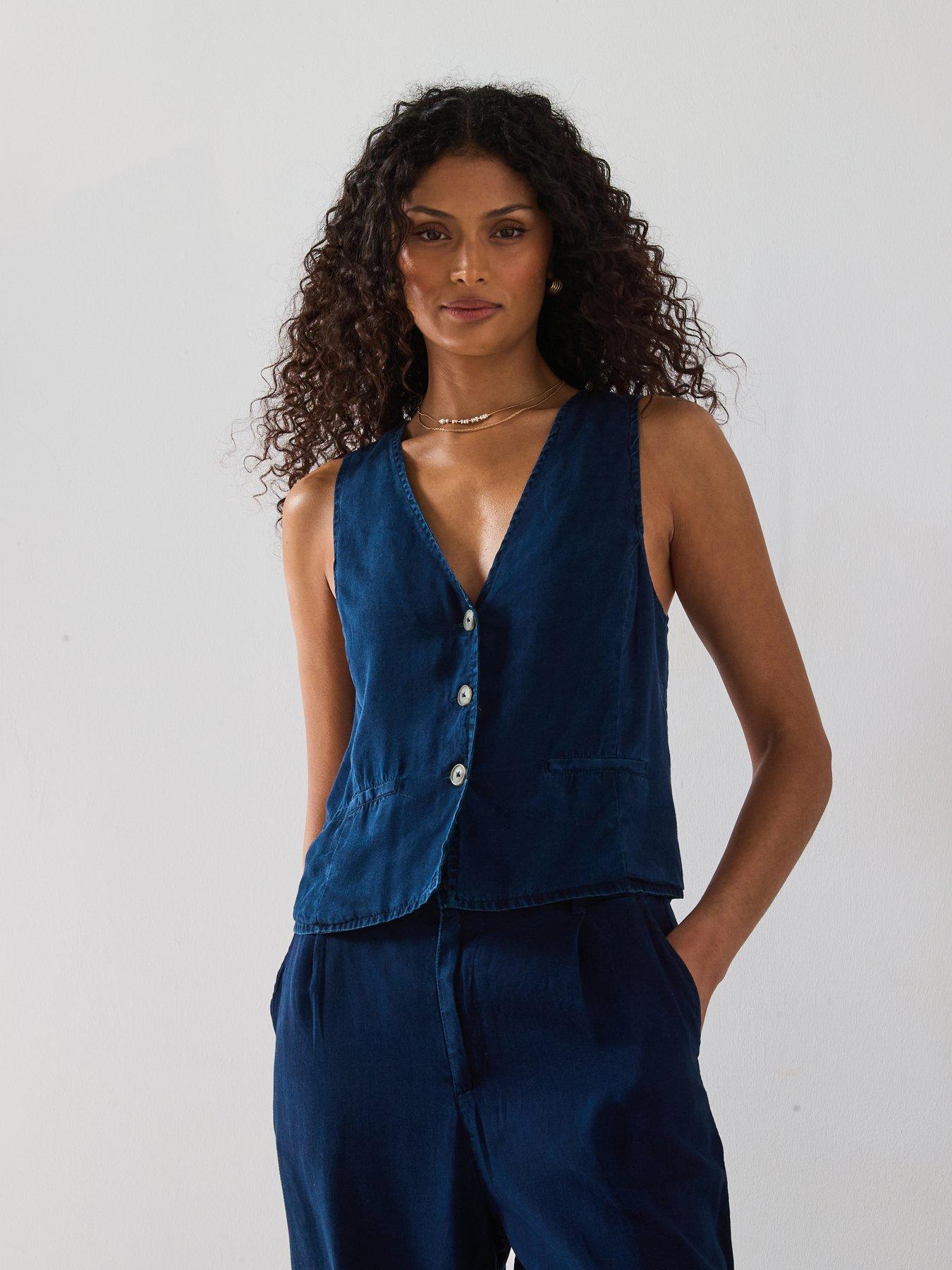 Image 1 of 6 of Mango Denim Effect Lyocell Waistcoat - Blue
