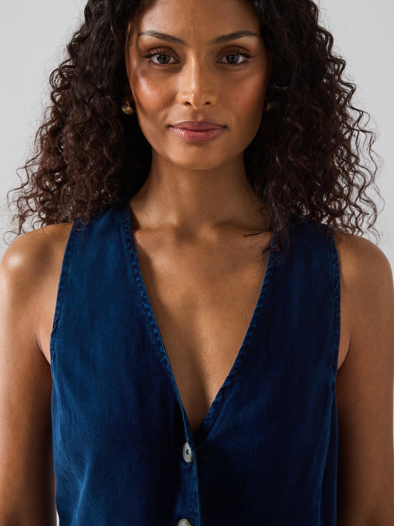 Image 4 of 6 of Mango Denim Effect Lyocell Waistcoat - Blue
