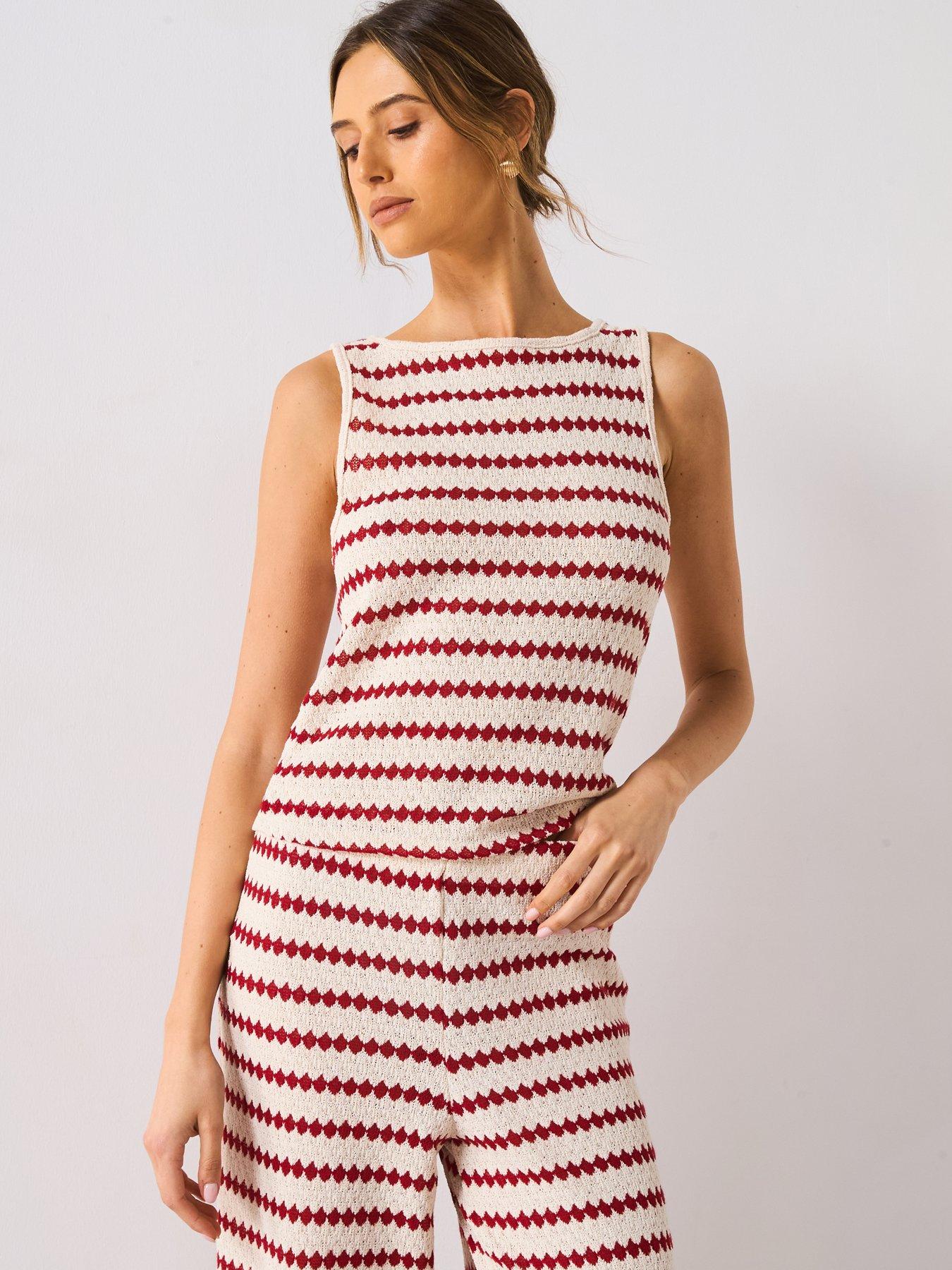 Image 1 of 5 of Mango Knitted Top With Geometric Print - Red