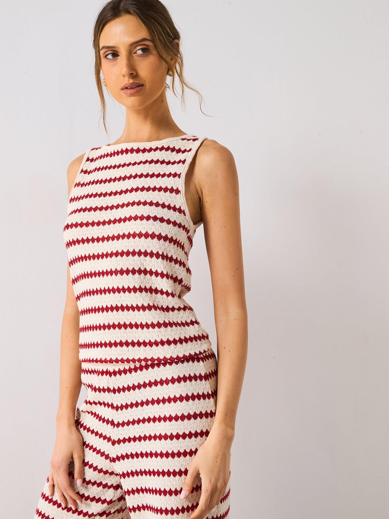 Image 5 of 5 of Mango Knitted Top With Geometric Print - Red