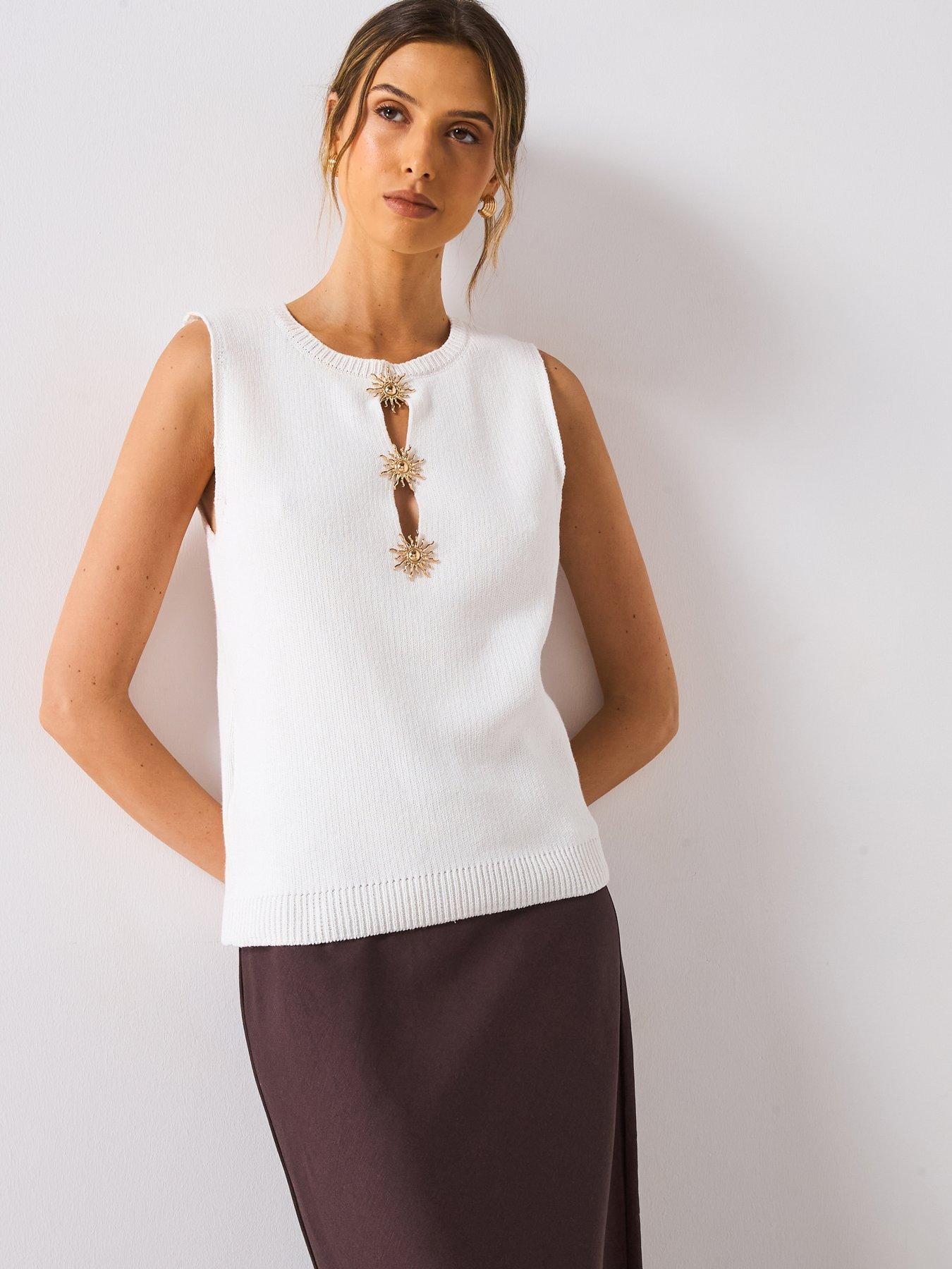 undefined Knit Top With Sun Detail - Cream