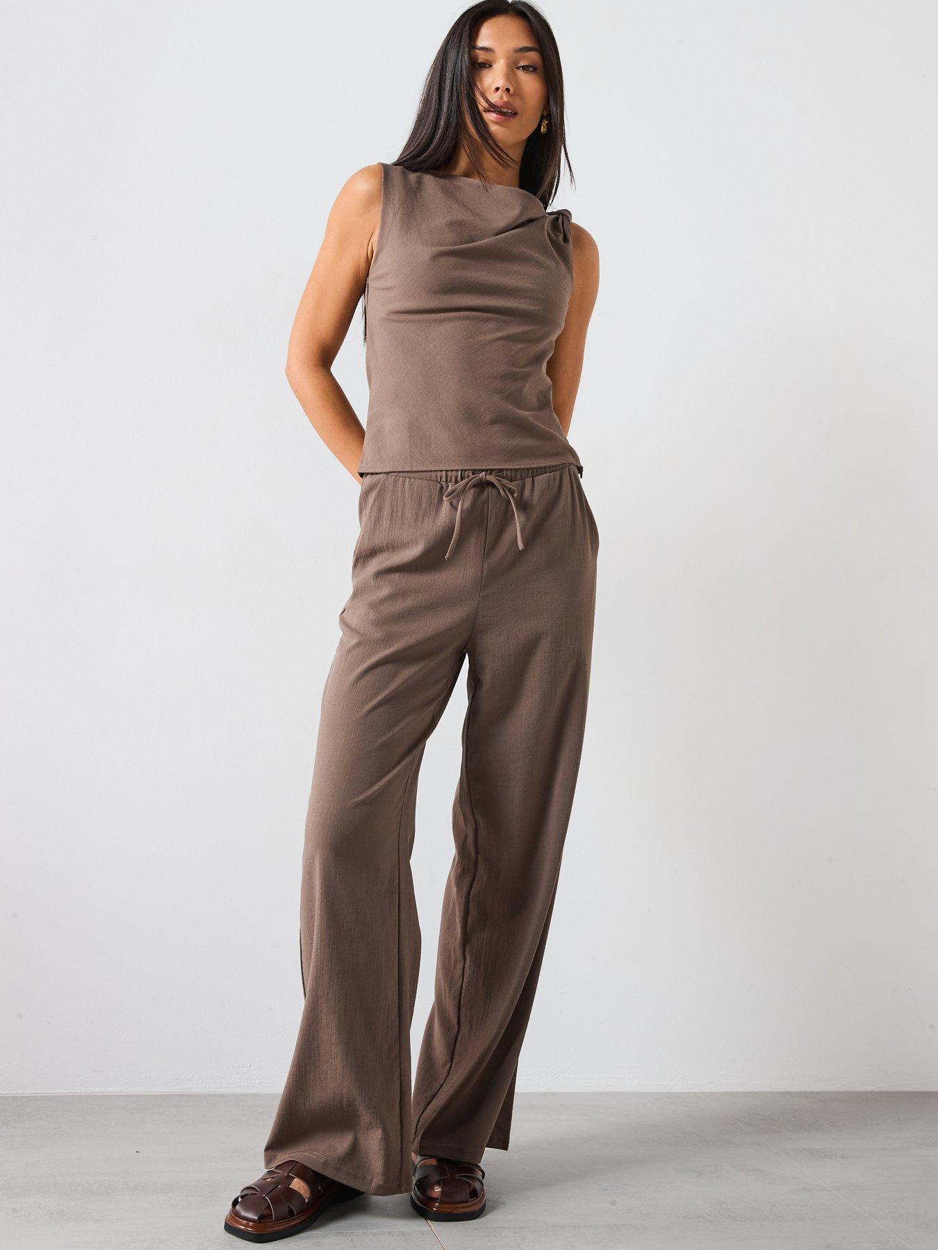 mango-asymmetrical-draped-strap-top-brownoutfit