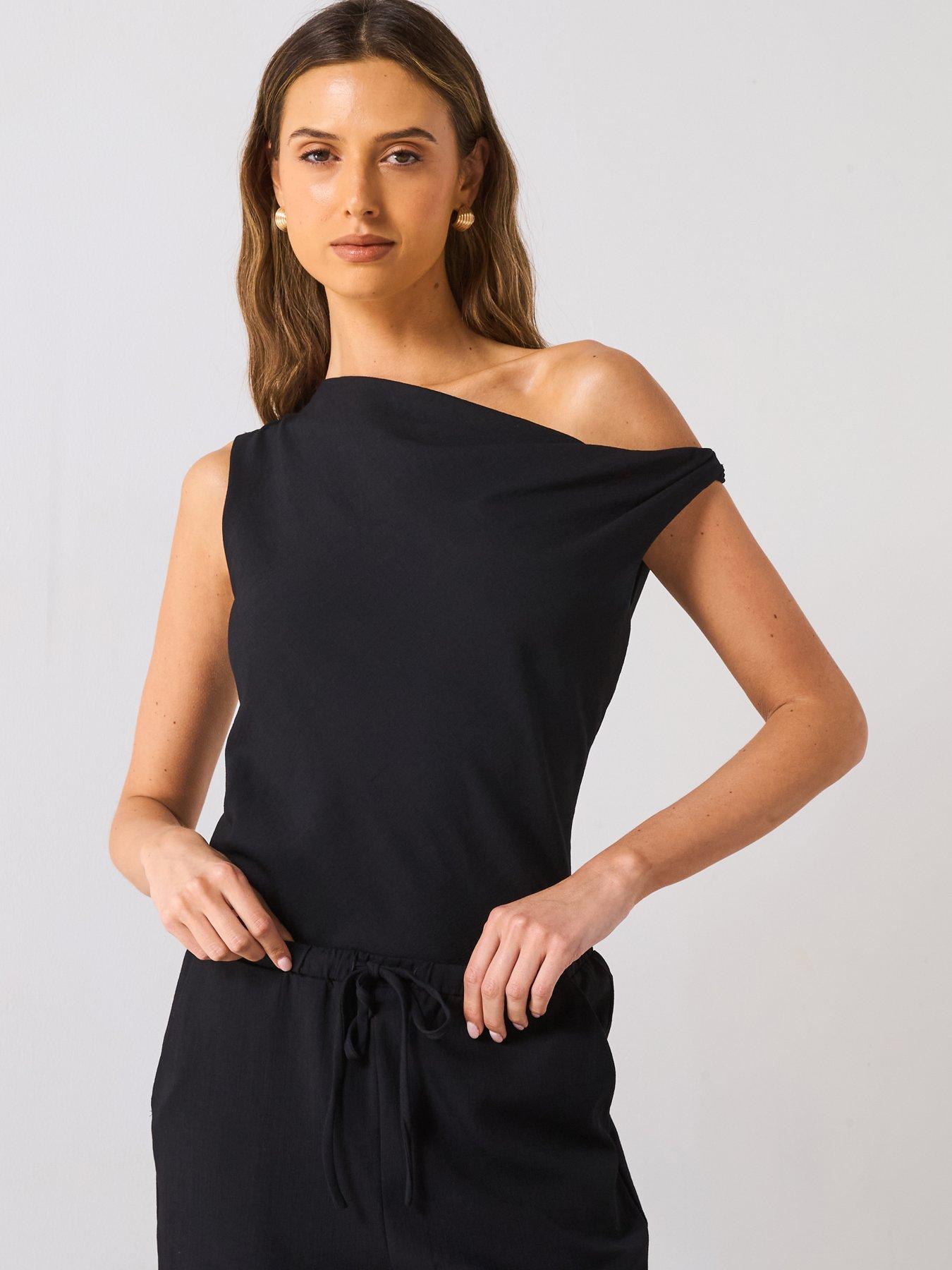 mango-asymmetrical-draped-strap-top-blackfront