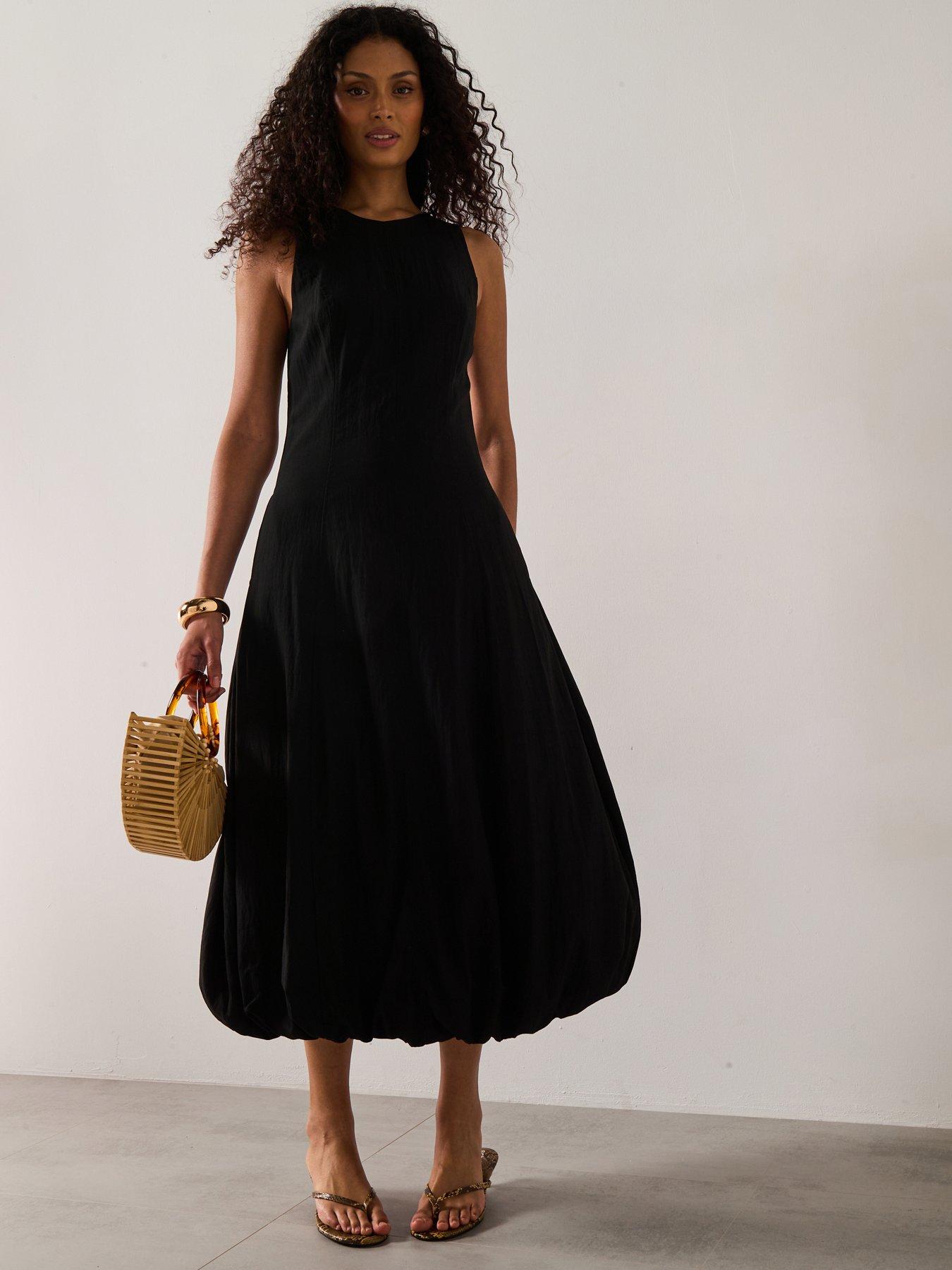 Image of Mango Long Balloon Effect Dress - Black