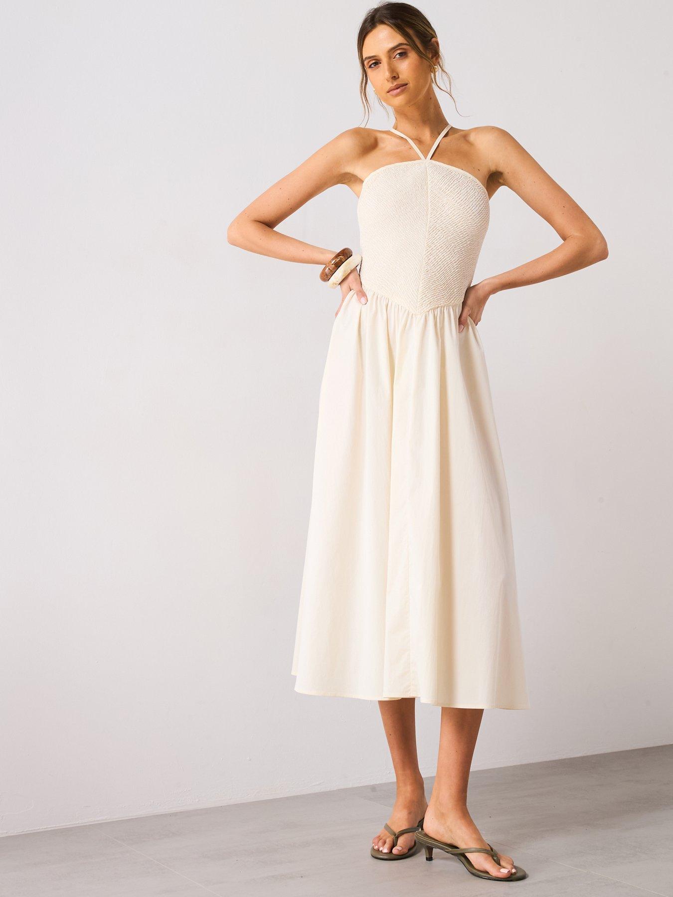 Image 3 of 5 of Mango Combined Halter Dress - Cream
