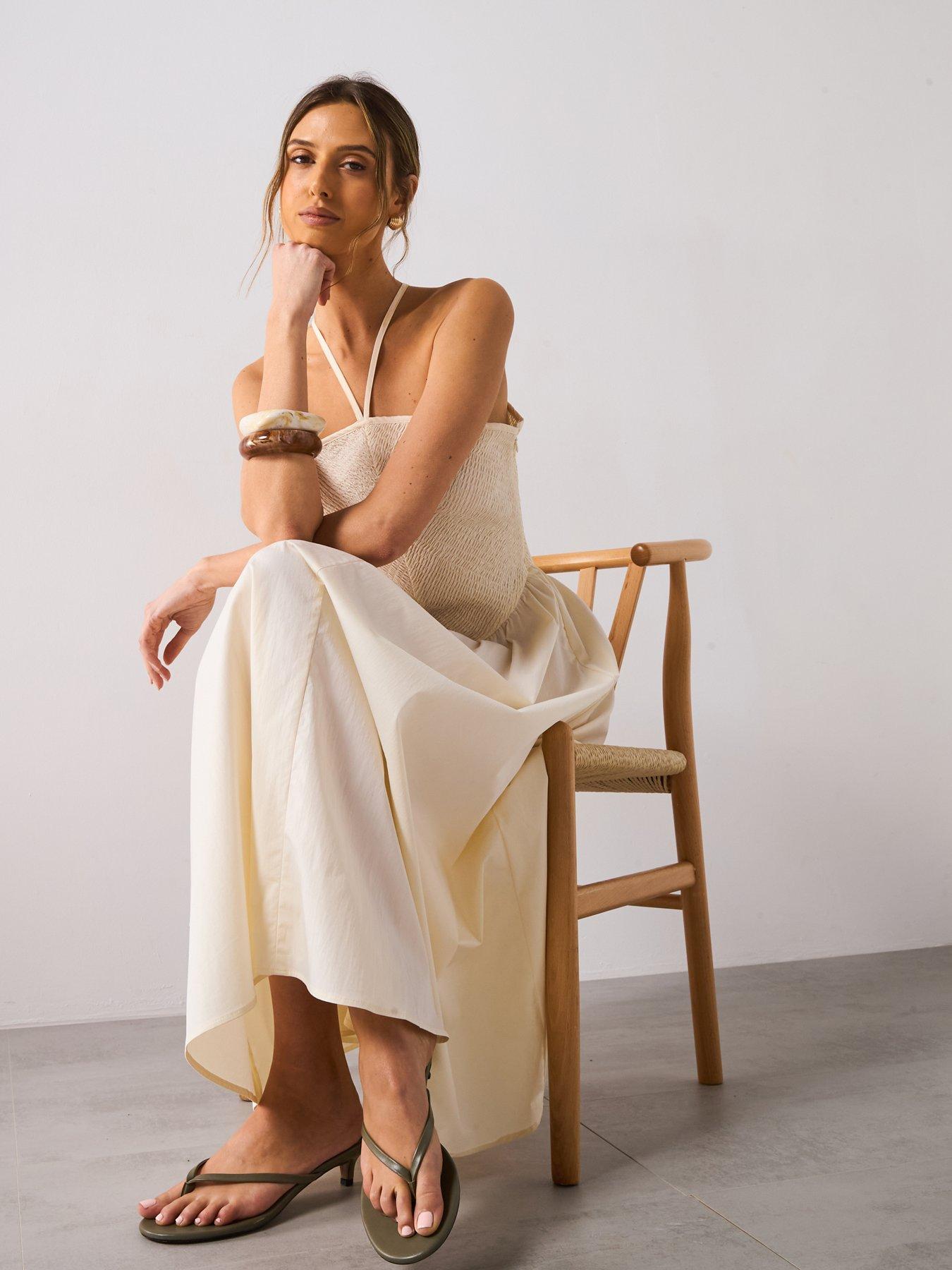 Image 4 of 5 of Mango Combined Halter Dress - Cream