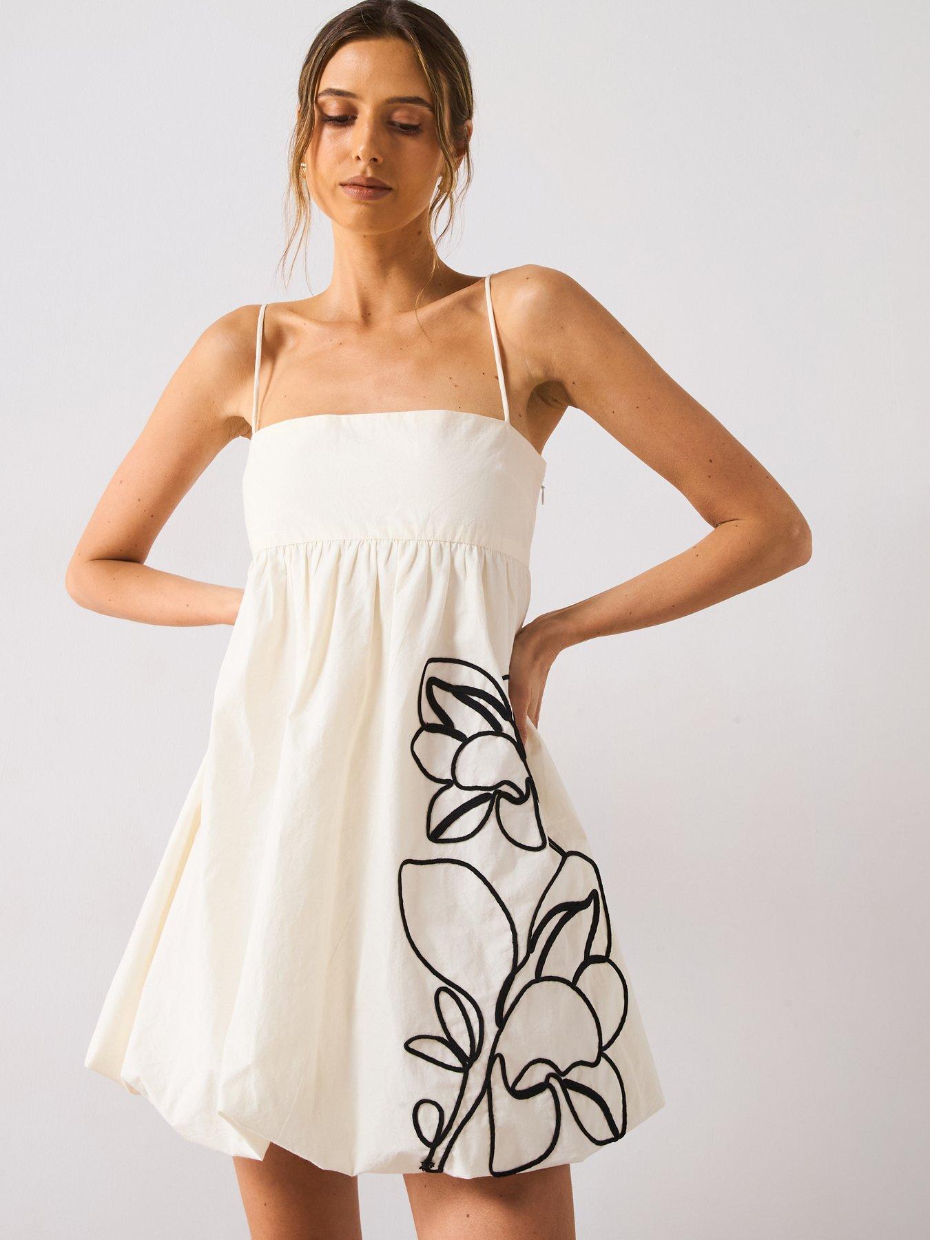 Image 1 of 4 of Mango Balloon Effect Embroidered Dress - Cream