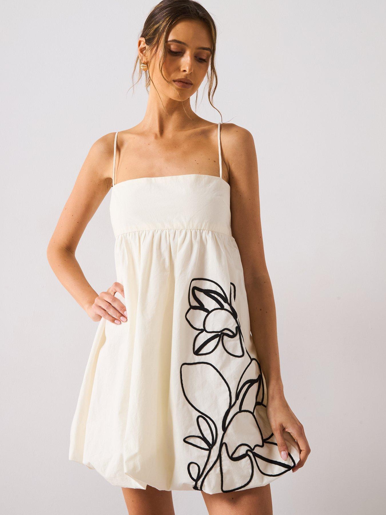Image 4 of 4 of Mango Balloon Effect Embroidered Dress - Cream