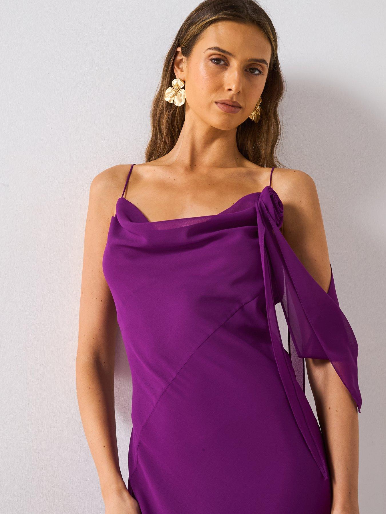 mango purple satin dress Asymmetrical satin dress - Women