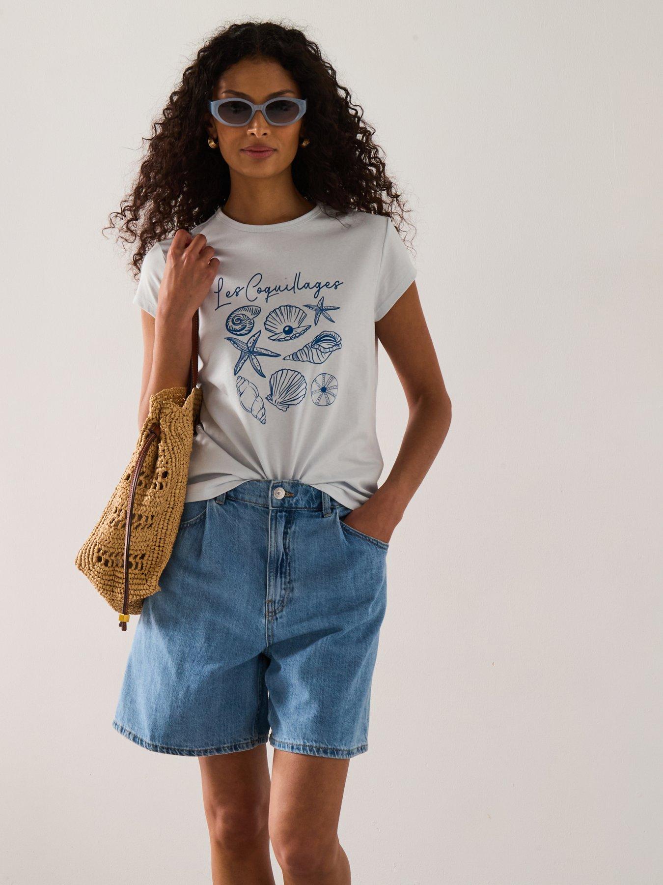 mango-printed-cotton-blend-t-shirt-blue