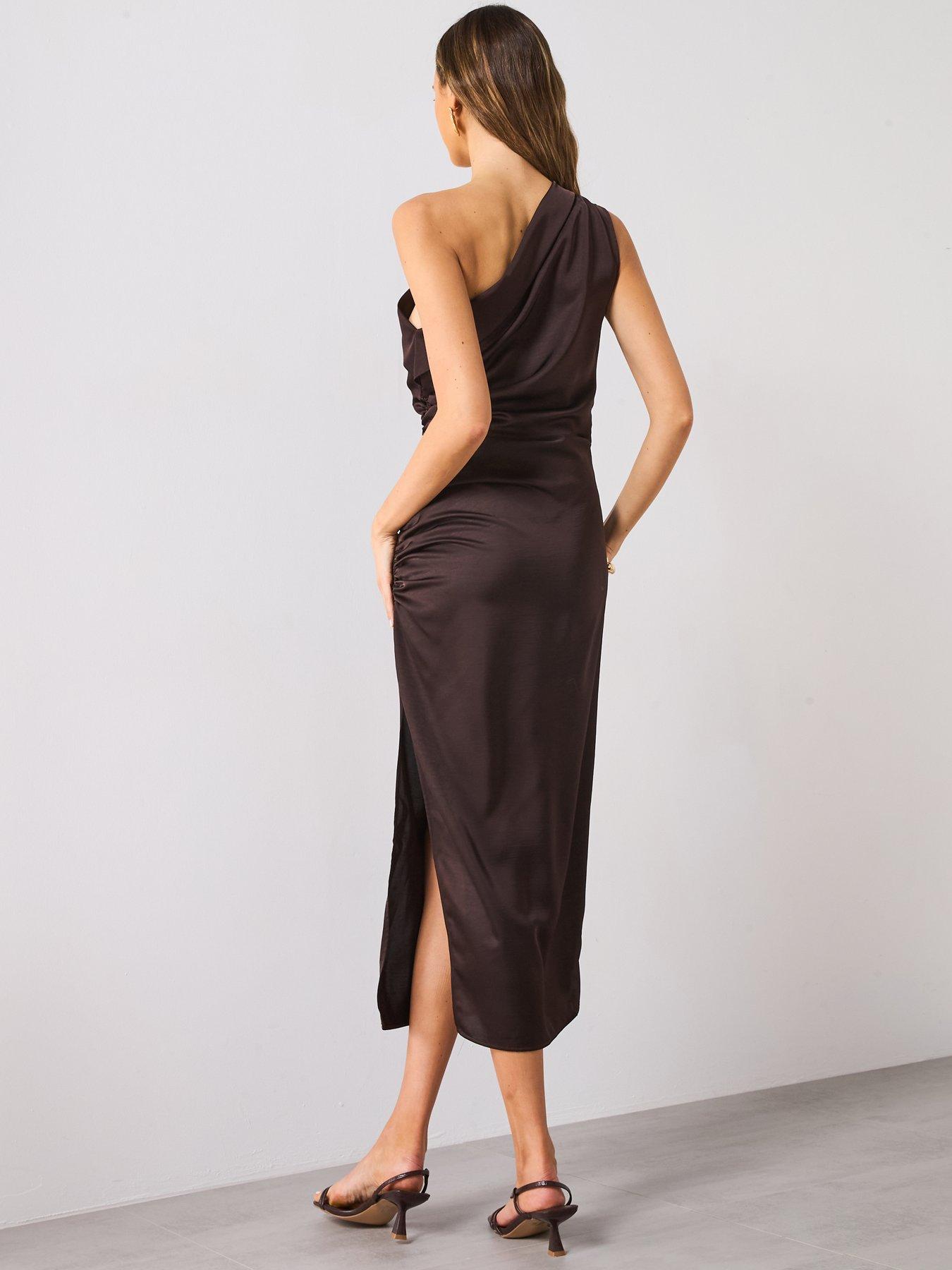 Mango Asymmetrical Satin Dress - Brown | Very Ireland