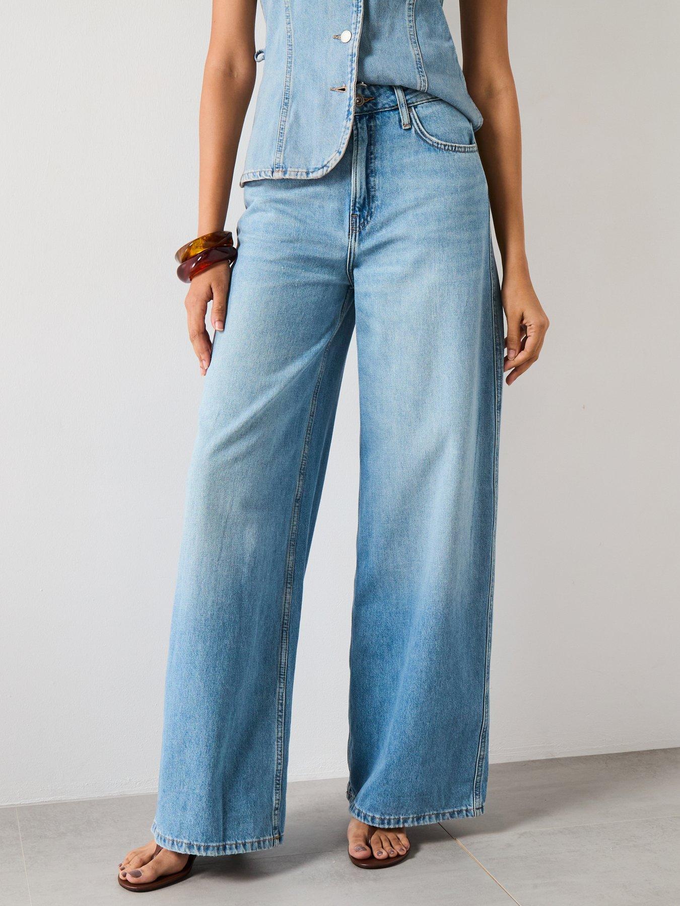 Mango High Rise Wide Leg Jeans - Blue