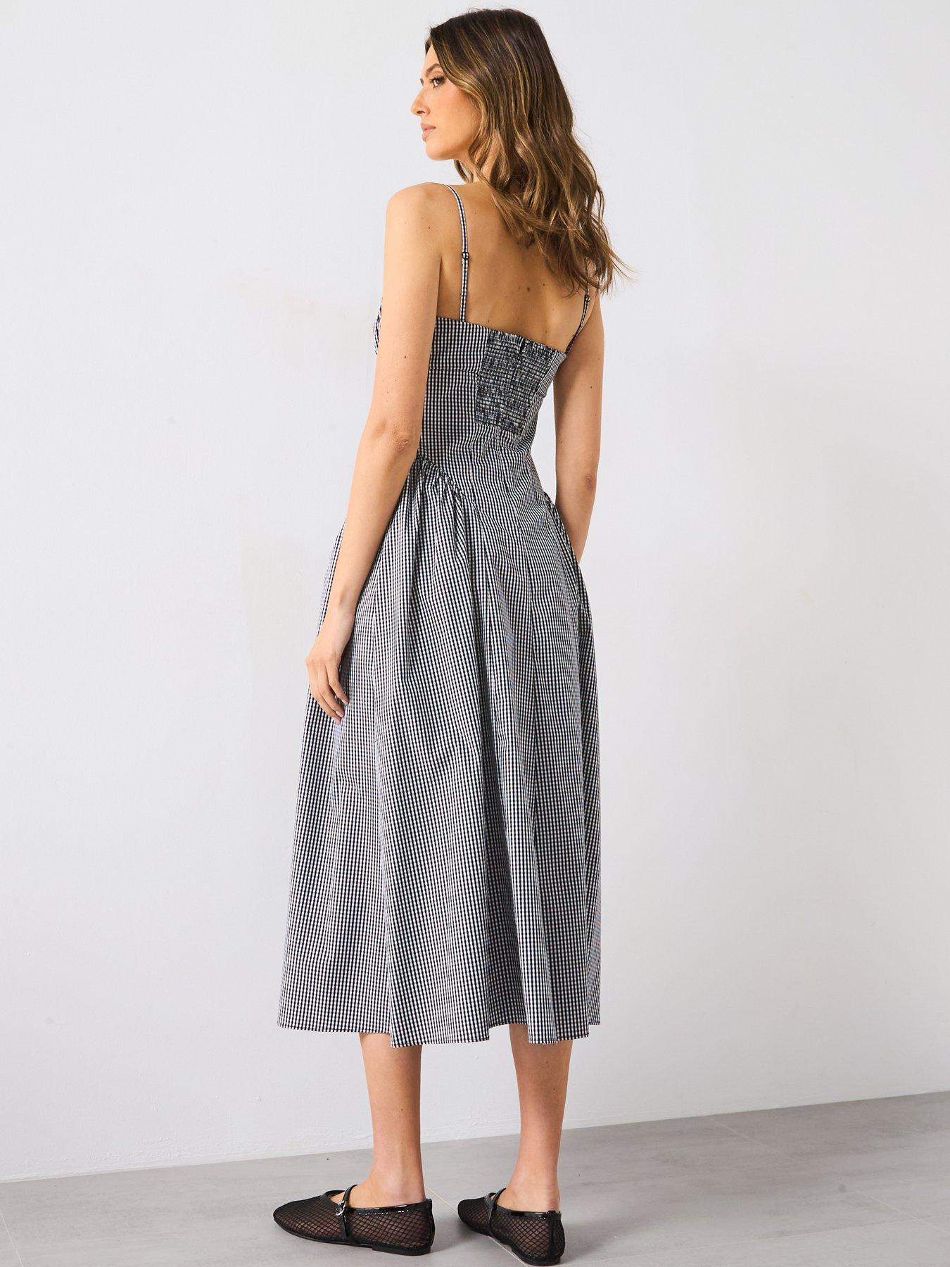 mango-gingham-print-midi-dress-blackstillFront