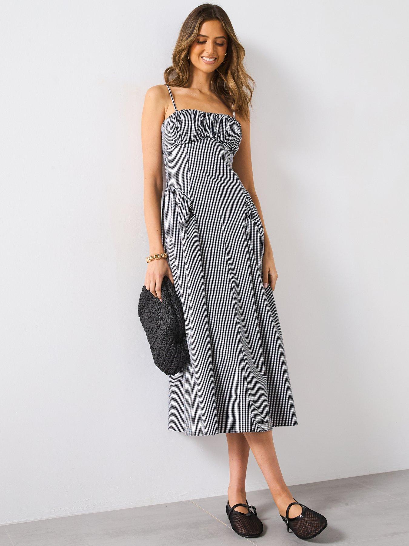 mango-gingham-print-midi-dress-blackoutfit