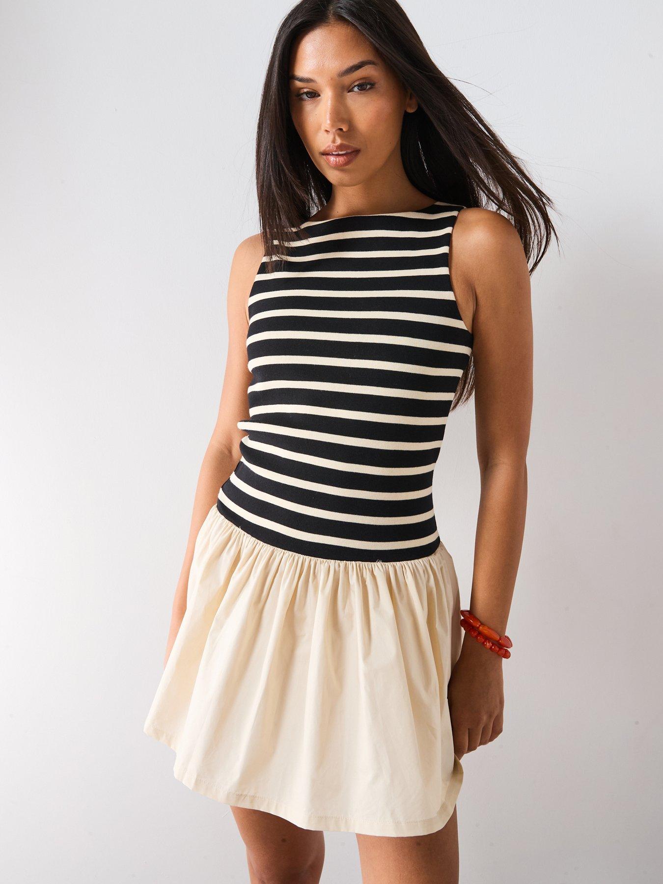 Image 1 of 6 of Mango Short Dress Combined Design - Black