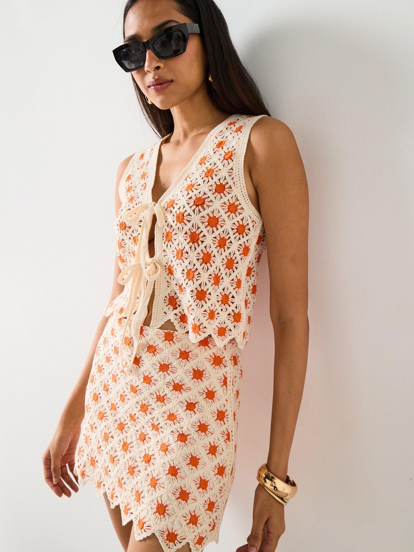 Image 4 of 6 of Mango Crochet Top With Ties - Orange
