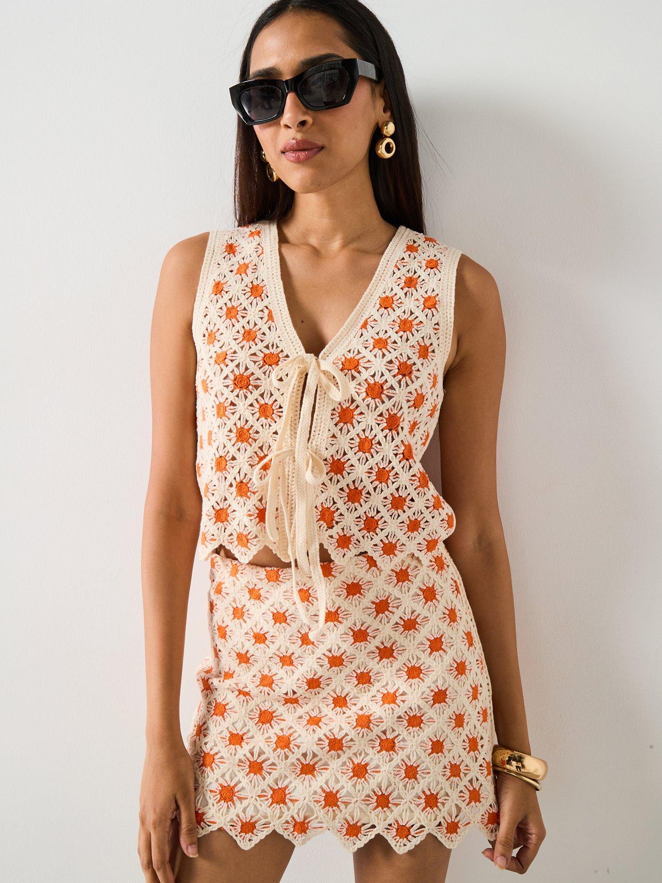 Image 6 of 6 of Mango Crochet Top With Ties - Orange