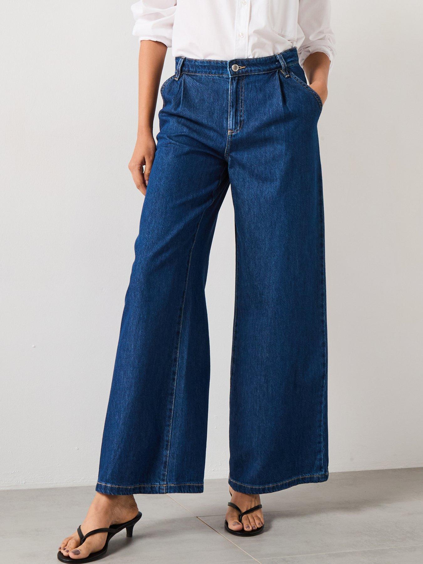 undefined Wide Leg Pleated Jeans