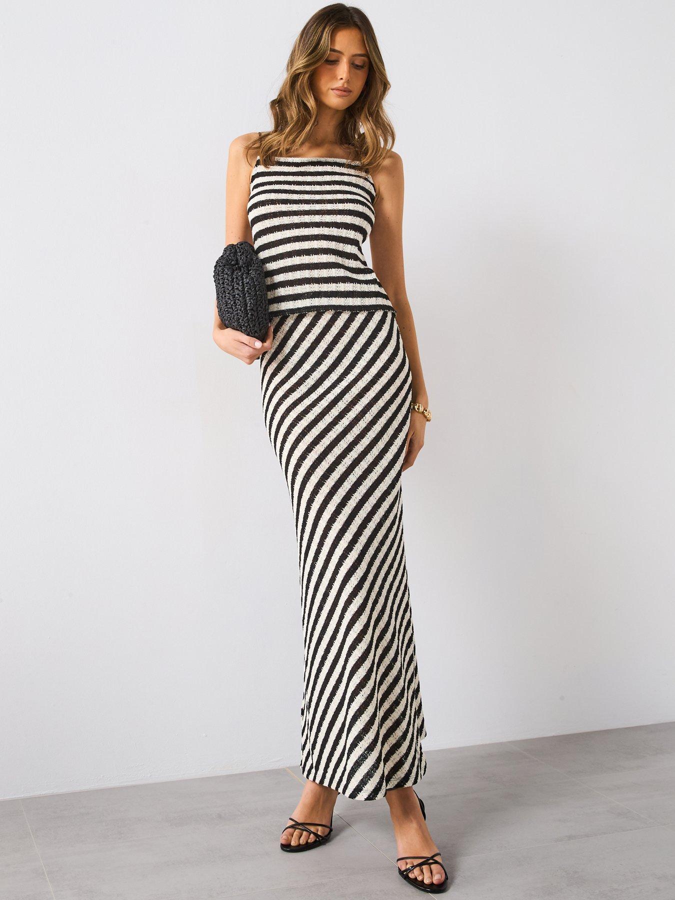 Image 3 of 6 of Mango Striped Knit Fitted Top - Black