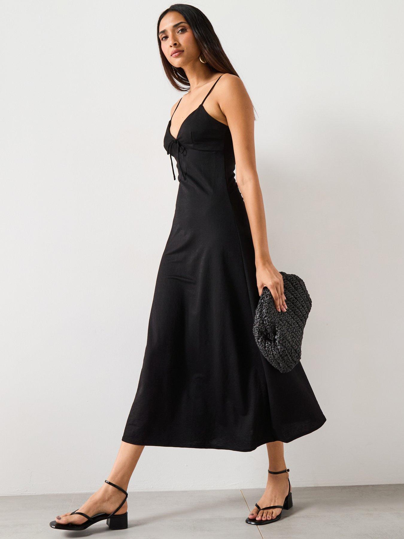 Image 1 of 6 of Mango Long Dress With Bow Neckline - Black