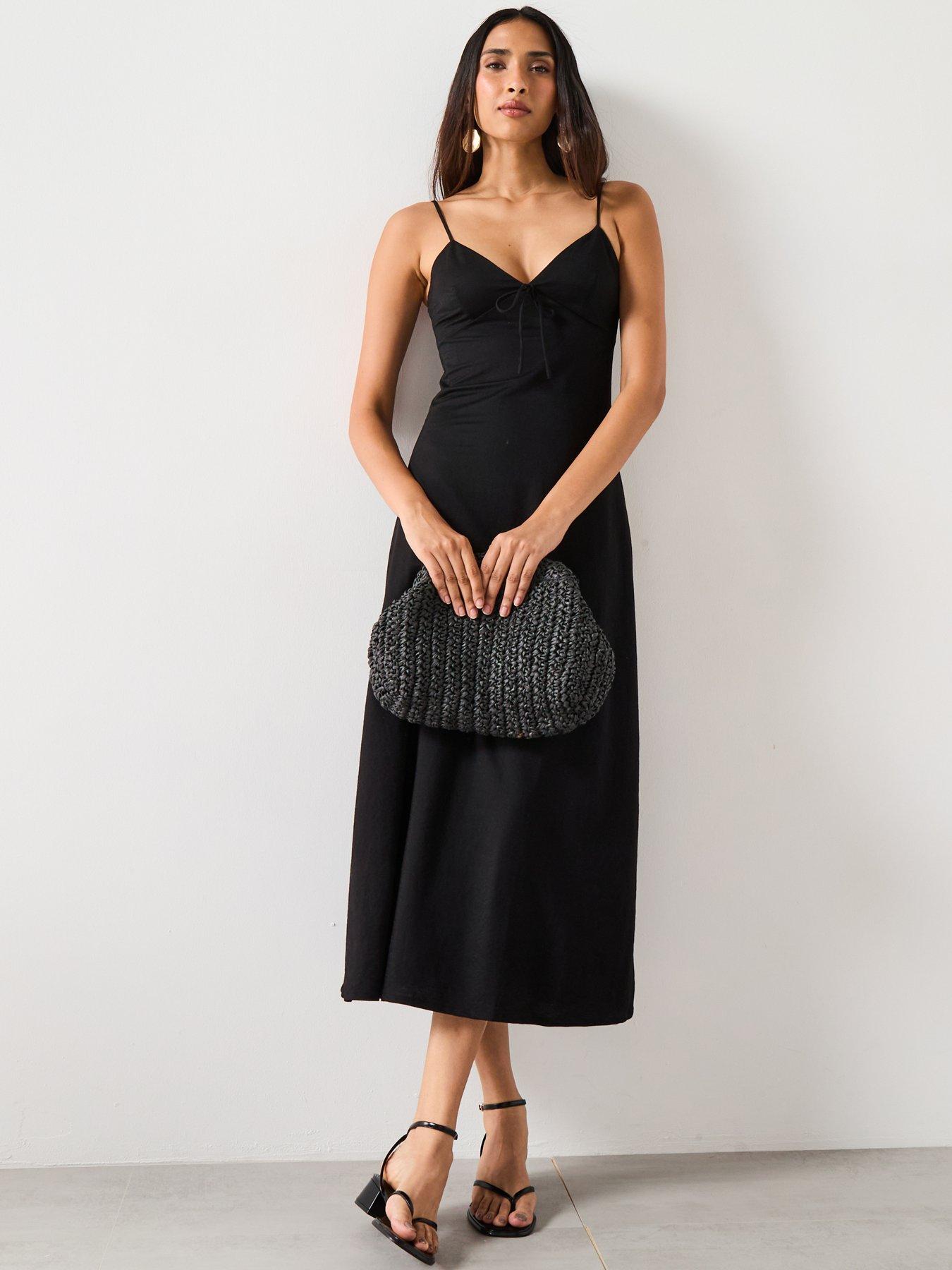 Image 3 of 6 of Mango Long Dress With Bow Neckline - Black