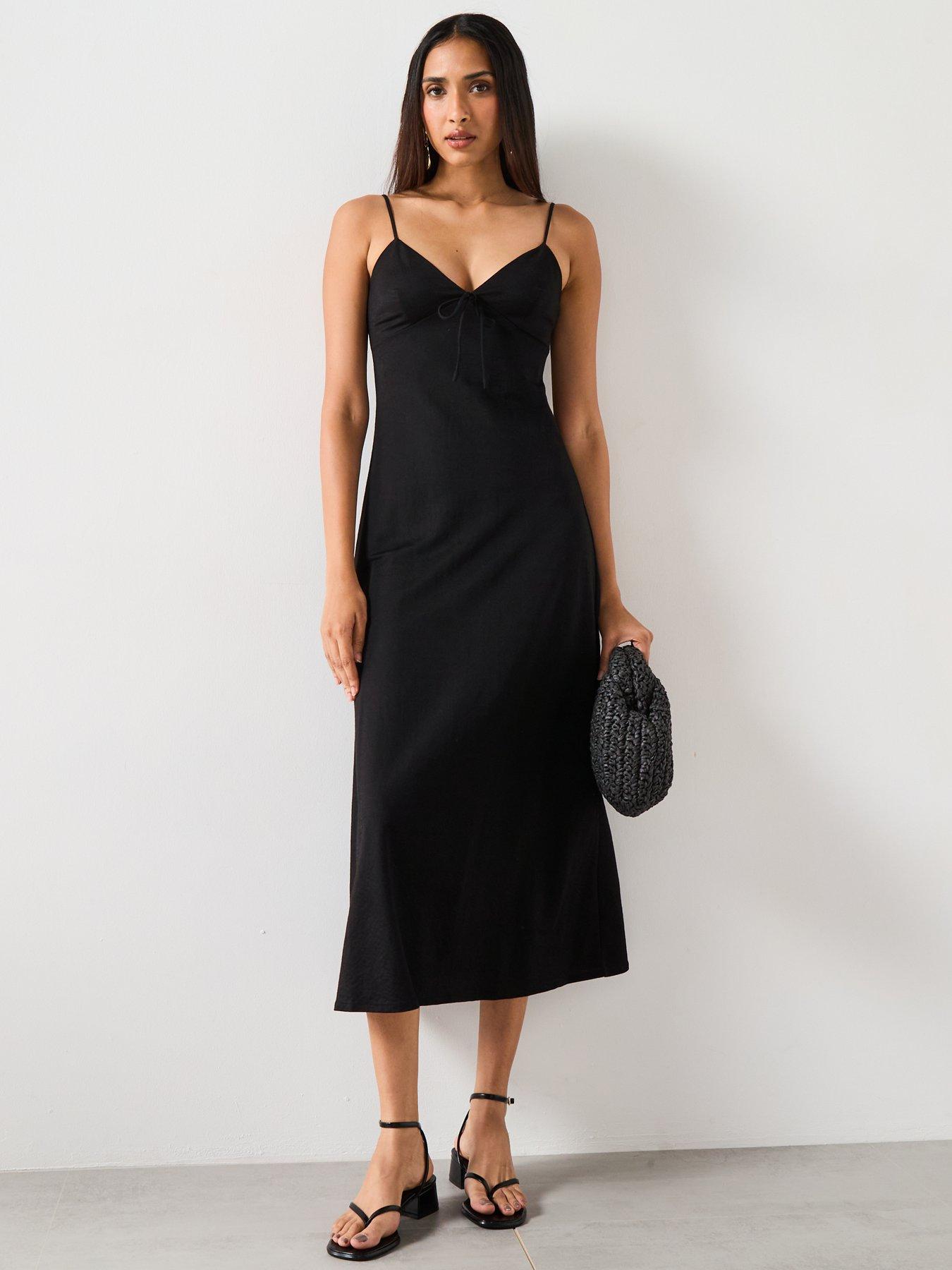Image 5 of 6 of Mango Long Dress With Bow Neckline - Black