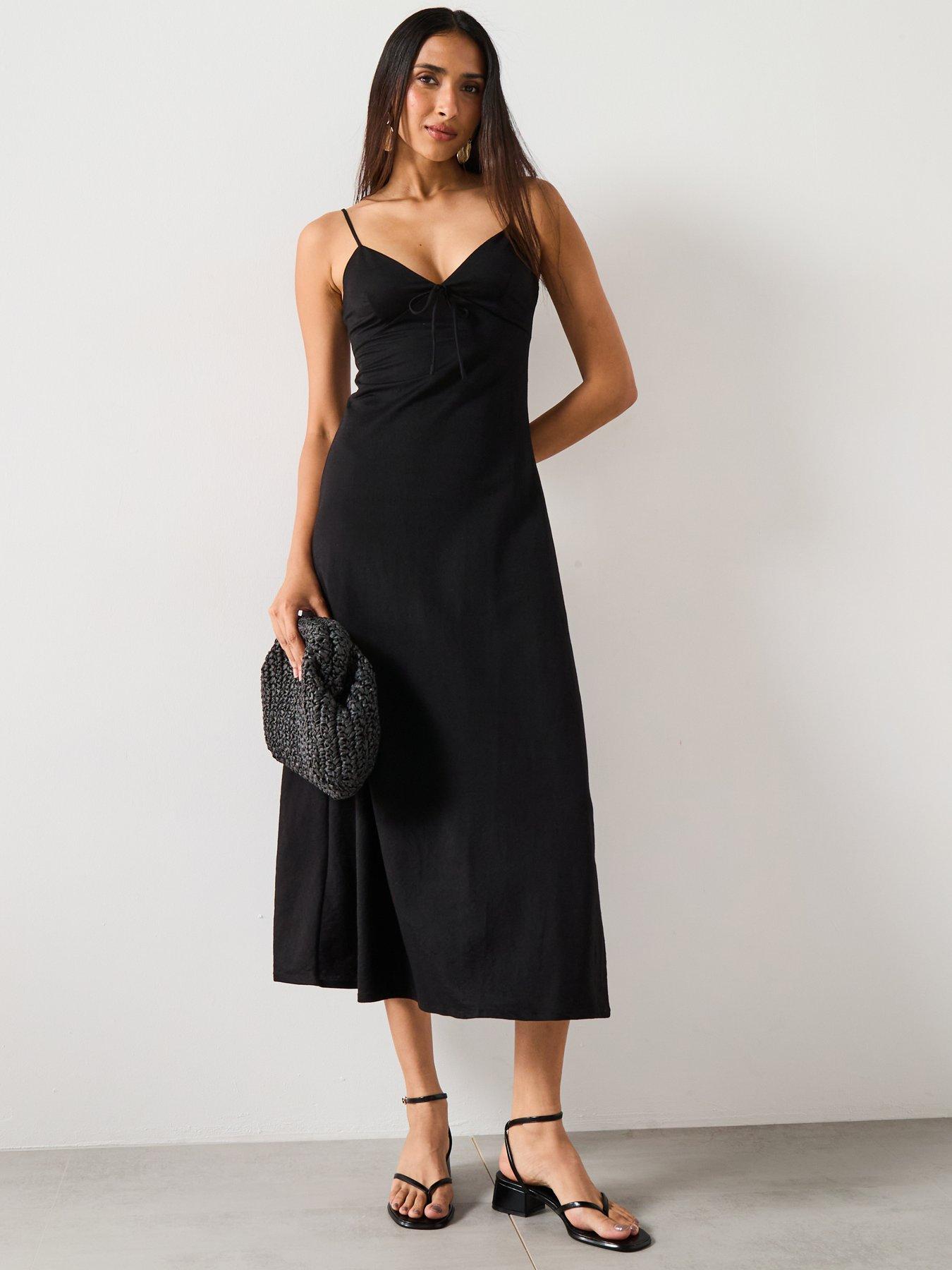 Image 6 of 6 of Mango Long Dress With Bow Neckline - Black