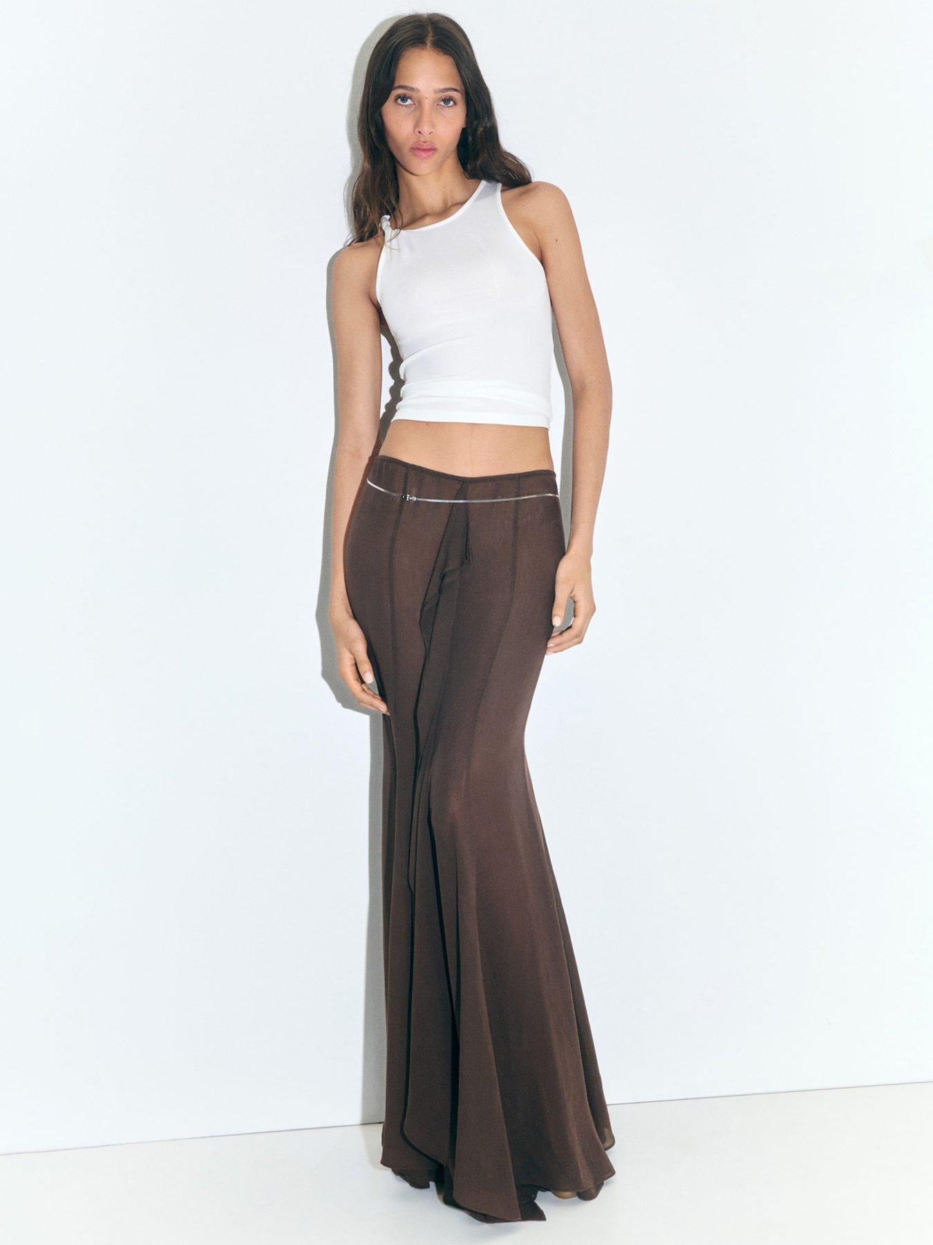 Image 1 of 5 of Mango Supriya Lele X Maxi Skirt With Ruffle Detail - Brown