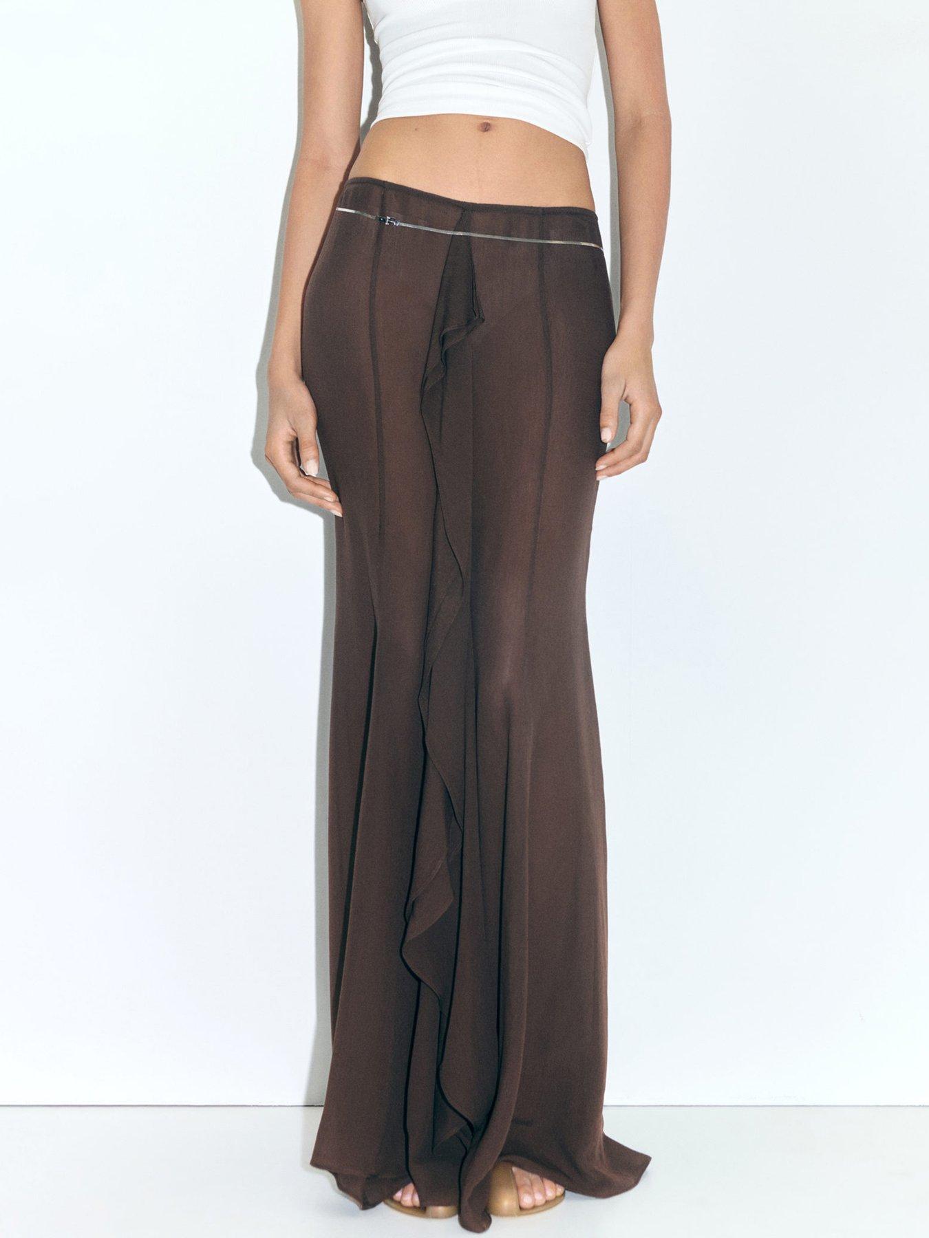 Image 4 of 5 of Mango Supriya Lele X Maxi Skirt With Ruffle Detail - Brown
