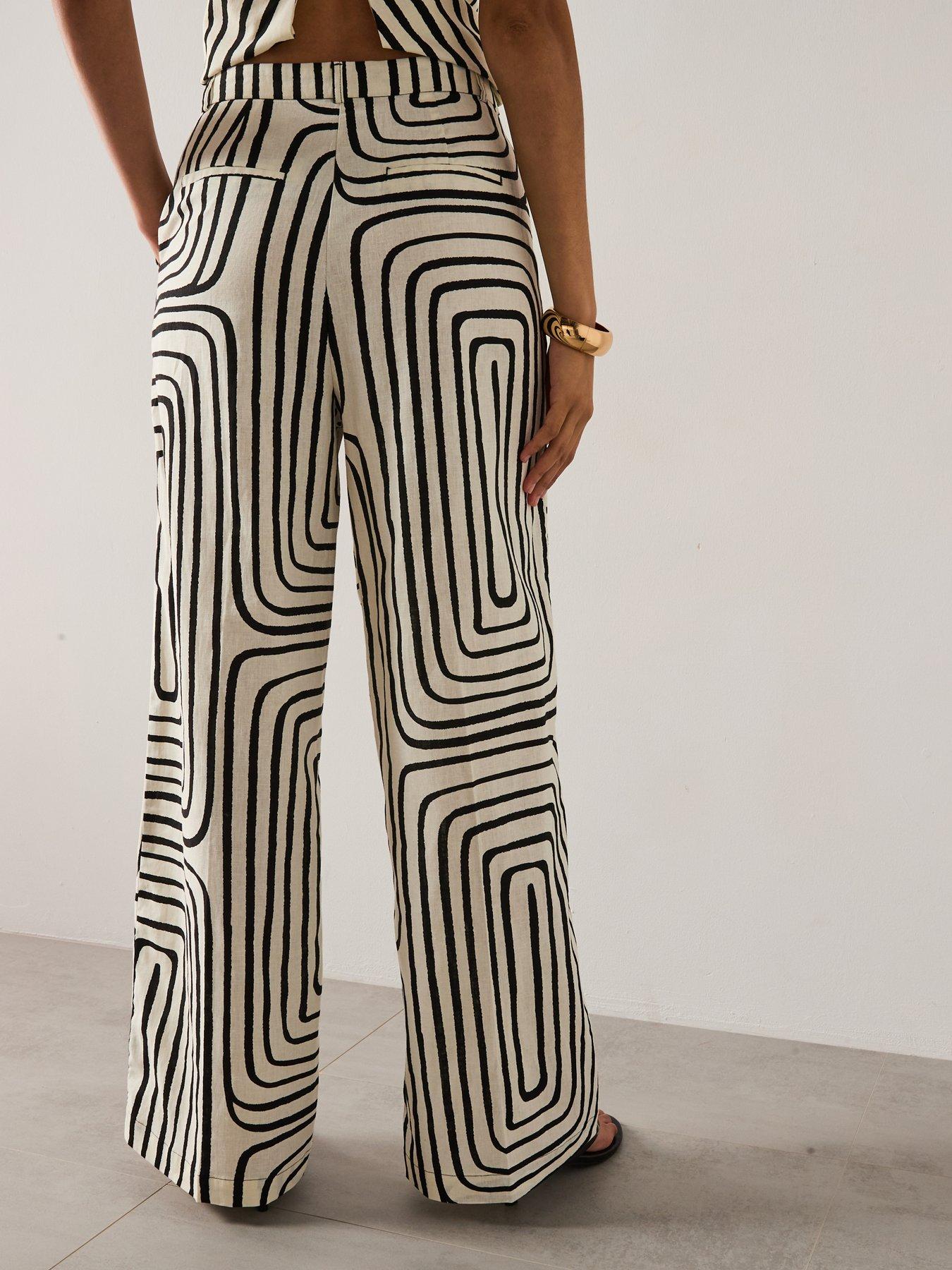 Image 2 of 6 of Mango Geometric Print Linen Trousers - Cream