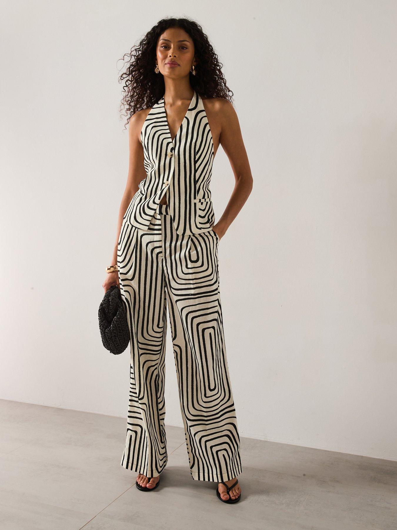 Image 3 of 6 of Mango Geometric Print Linen Trousers - Cream