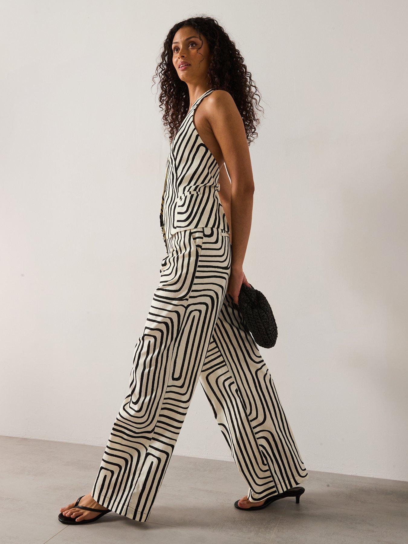 Image 5 of 6 of Mango Geometric Print Linen Trousers - Cream