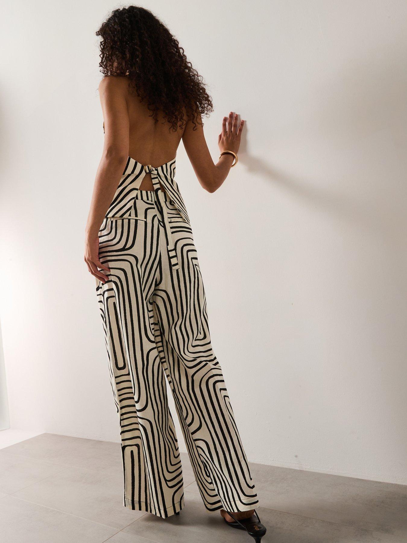 Image 6 of 6 of Mango Geometric Print Linen Trousers - Cream