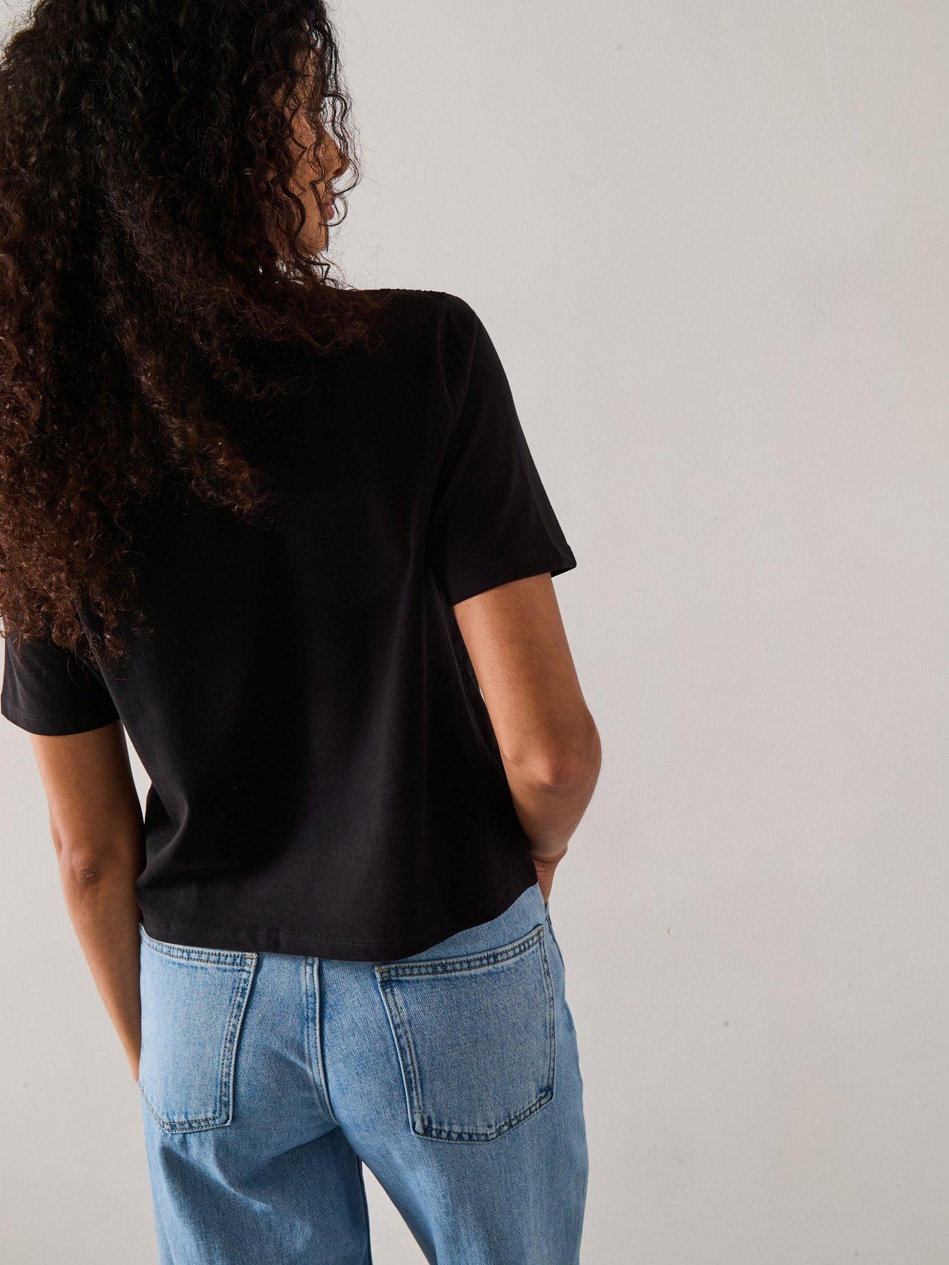 Image 2 of 6 of Mango Embroidered Detail T-Shirt - Black