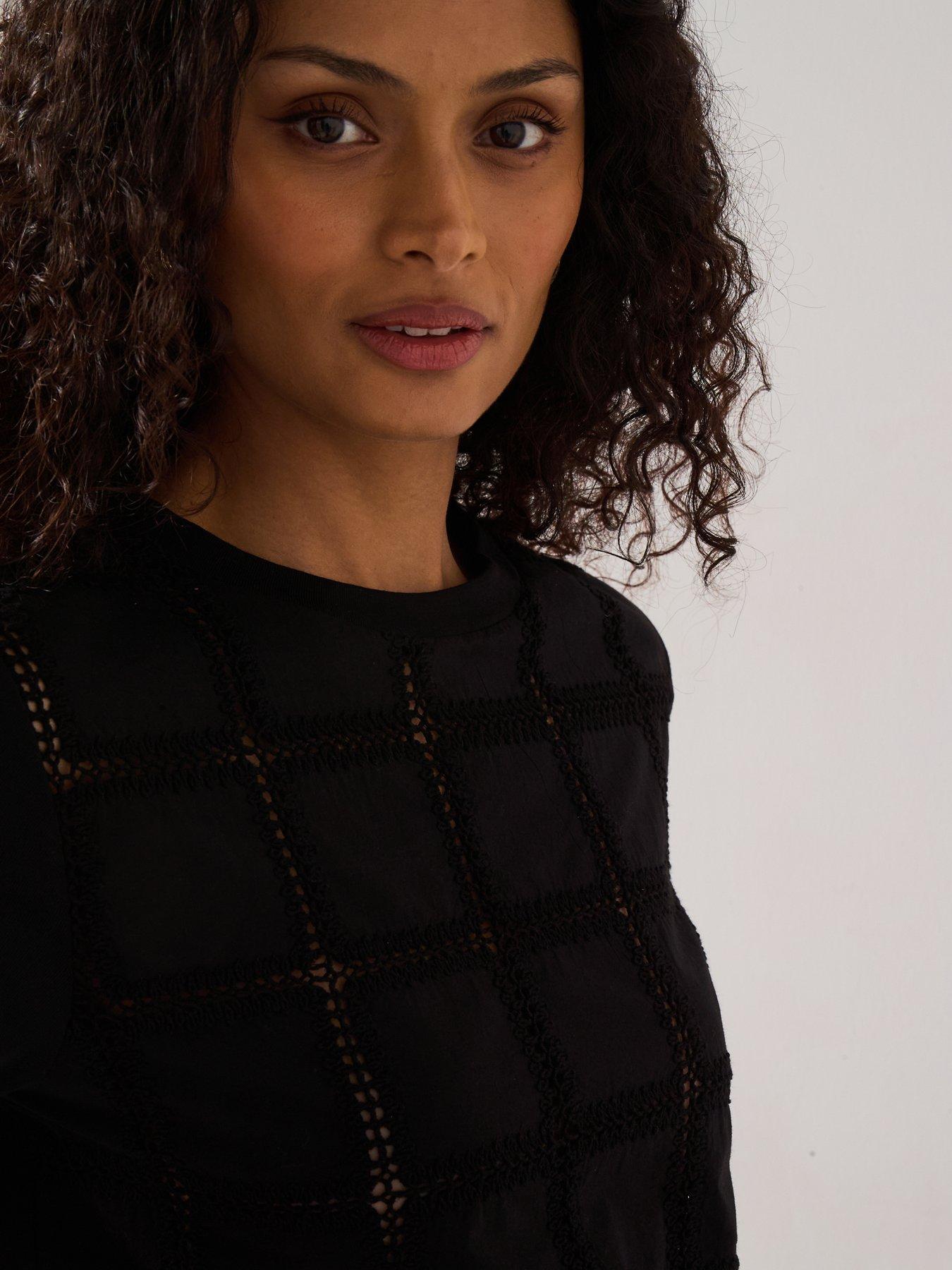 Image 5 of 6 of Mango Embroidered Detail T-Shirt - Black