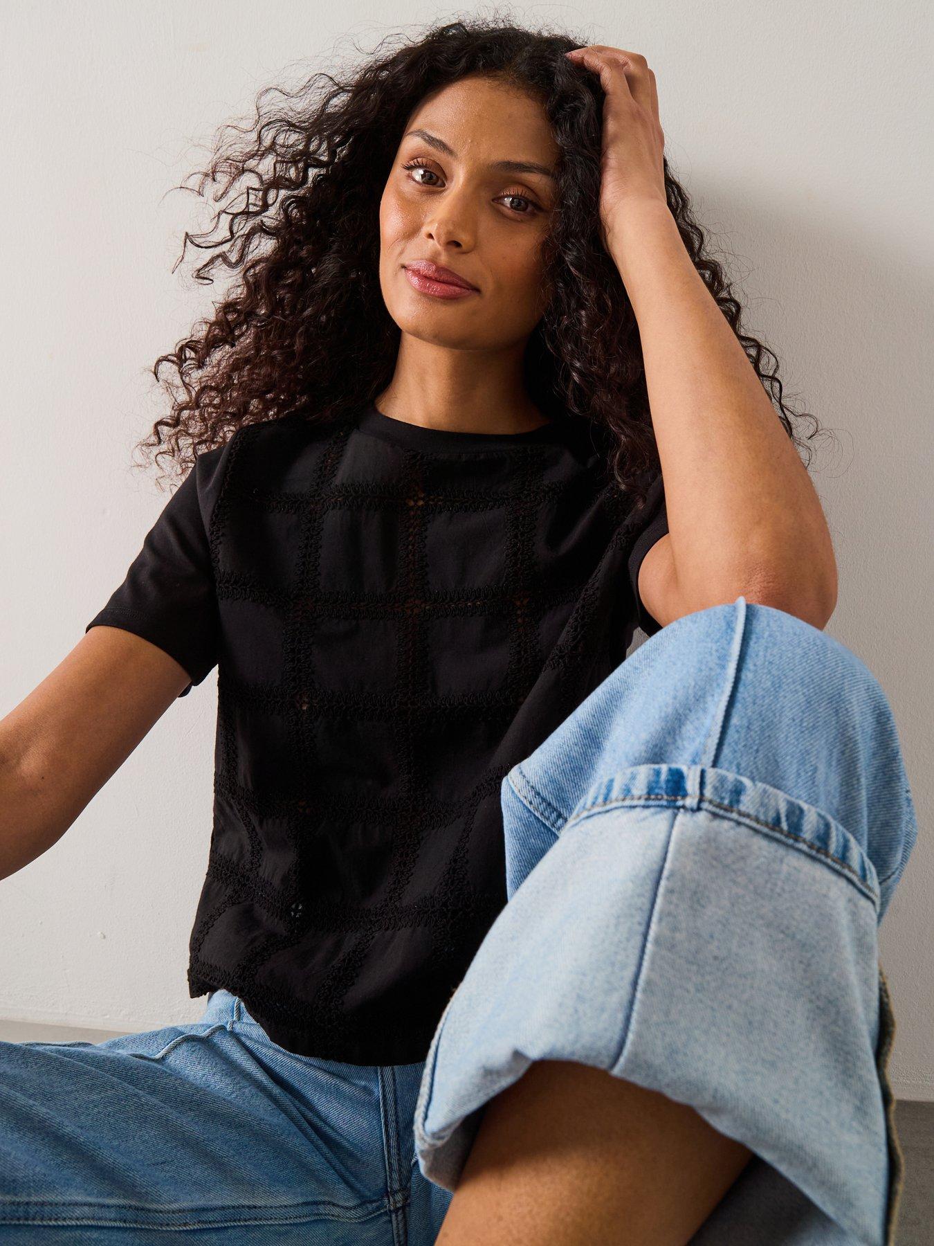 Image 6 of 6 of Mango Embroidered Detail T-Shirt - Black