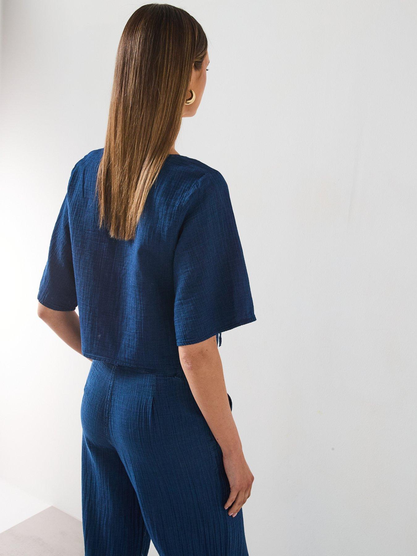 mango-soft-denim-top-with-tie-closure-dark-bluestillFront