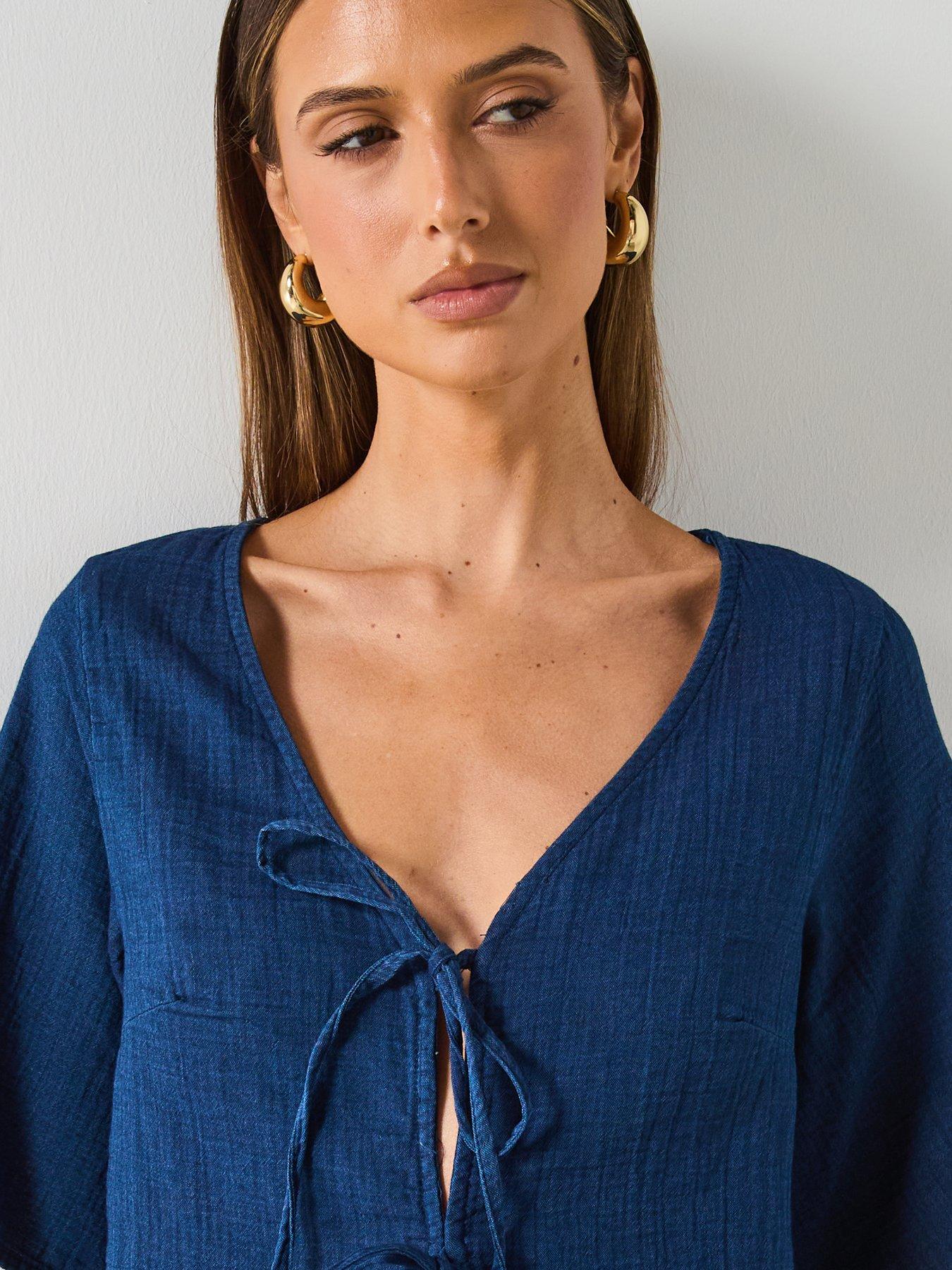 mango-soft-denim-top-with-tie-closure-dark-blueoutfit