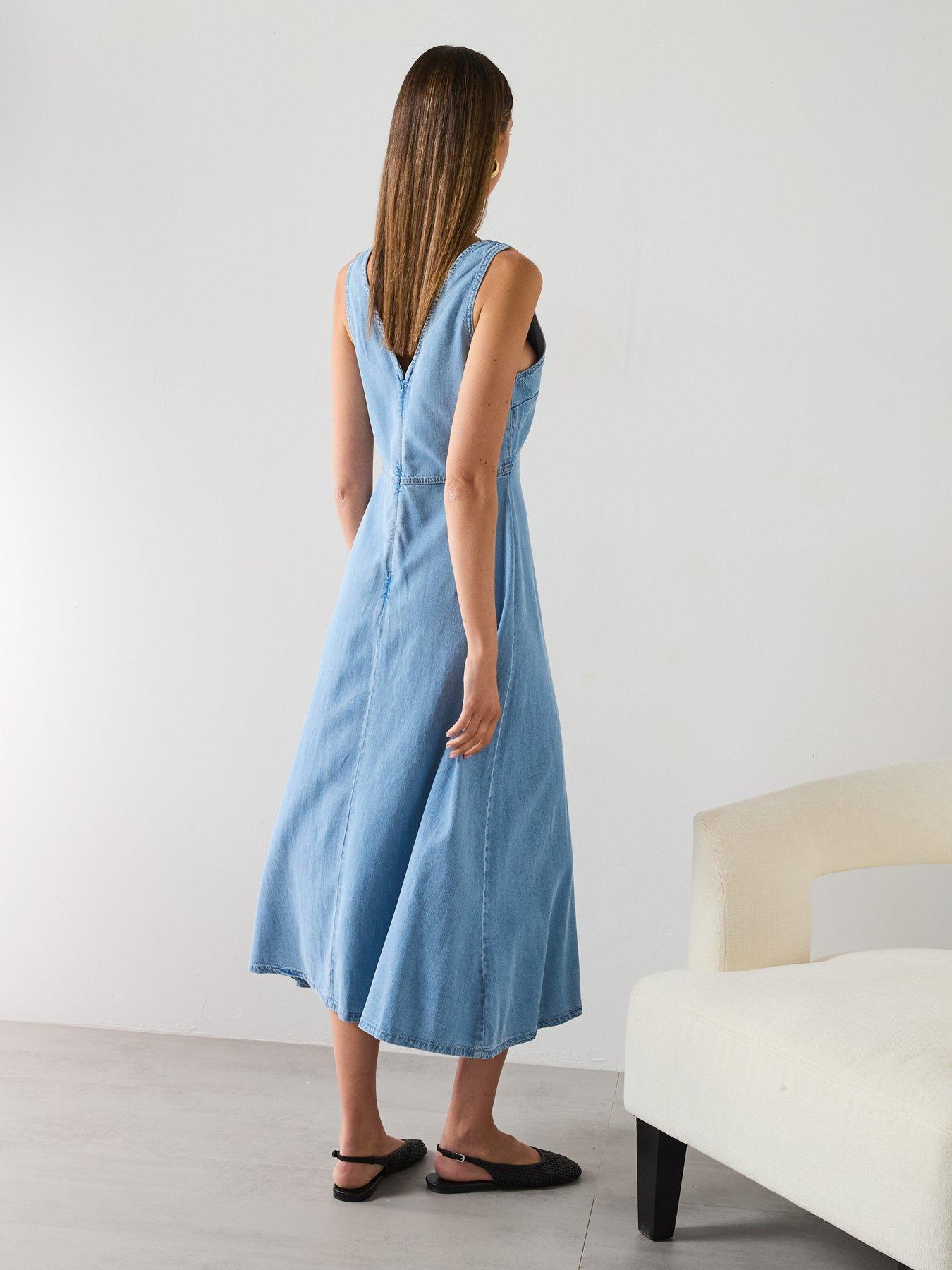 Image 2 of 6 of Mango Soft Denim Midi Dress - Blue