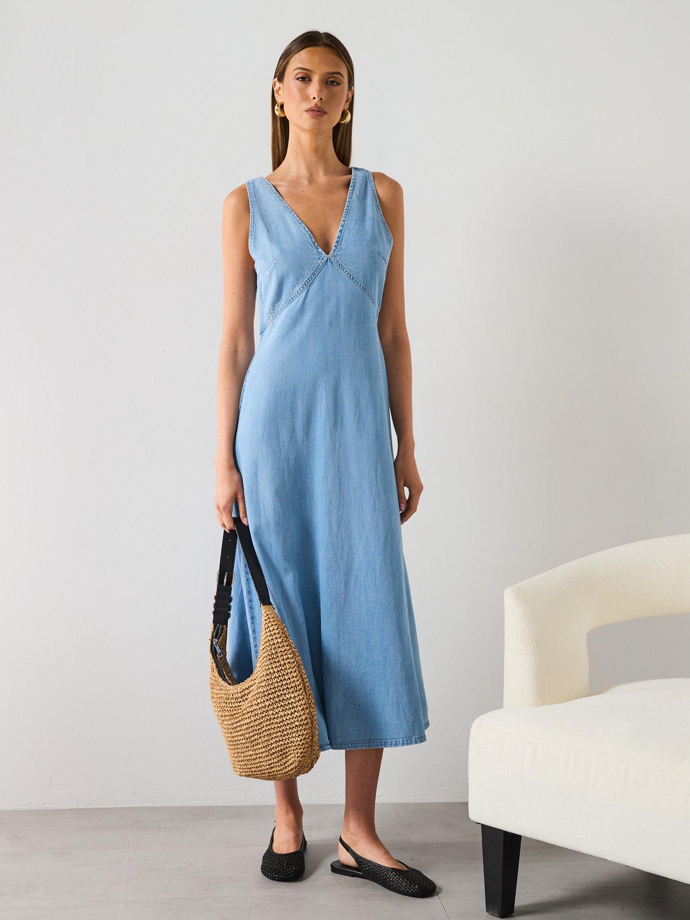Image 3 of 6 of Mango Soft Denim Midi Dress - Blue