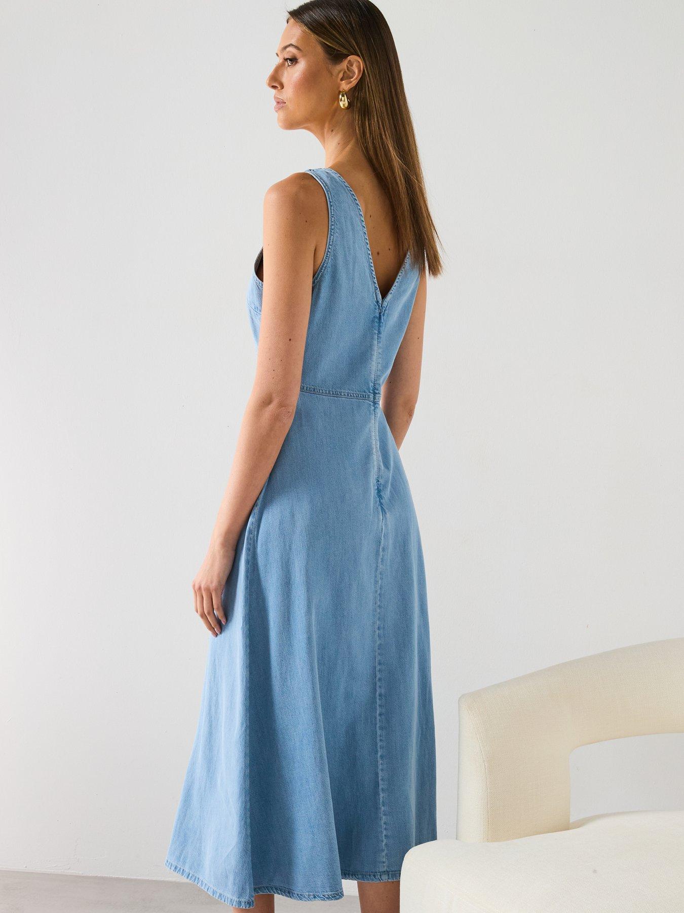 Image 5 of 6 of Mango Soft Denim Midi Dress - Blue