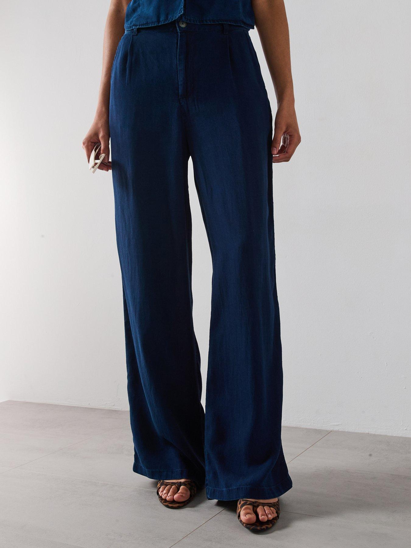 Image of Mango Denim Effect Lyocell Trousers - Blue