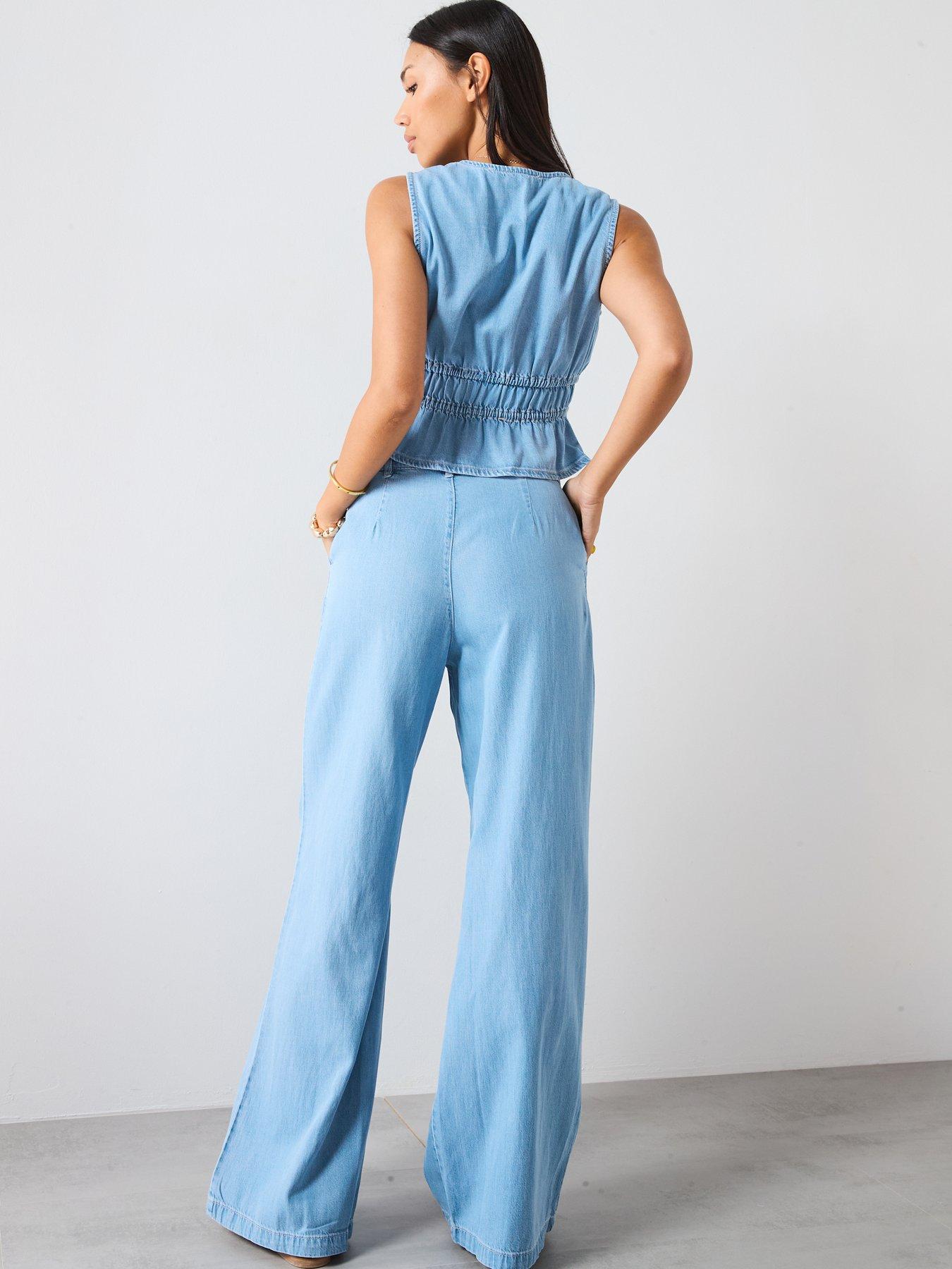 Image 2 of 5 of Mango Soft Denim Wide Leg Jeans- Blue
