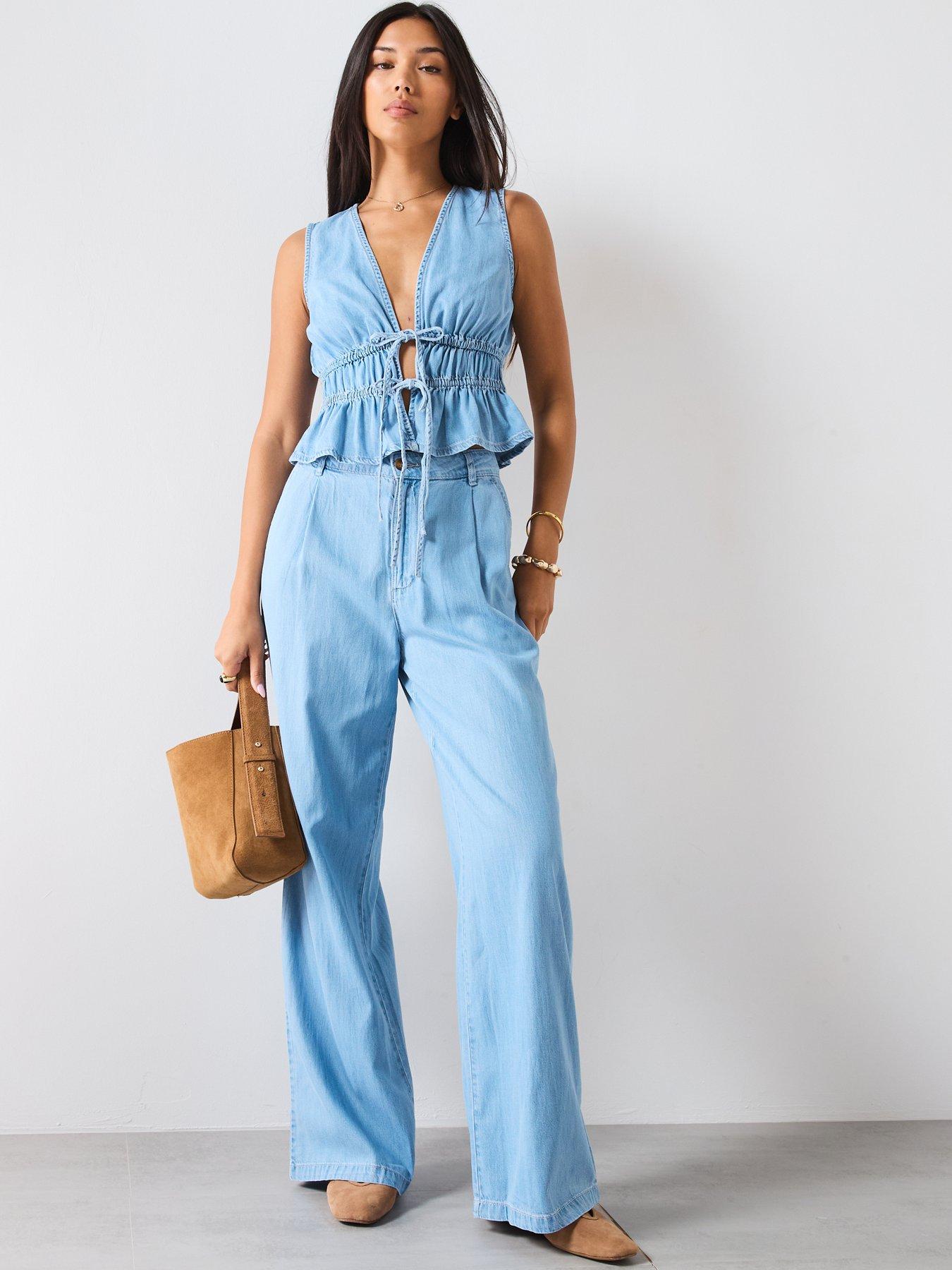 Image 3 of 5 of Mango Soft Denim Wide Leg Jeans- Blue