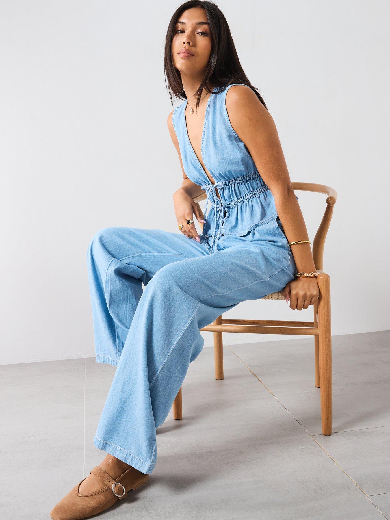 Image 4 of 5 of Mango Soft Denim Wide Leg Jeans- Blue