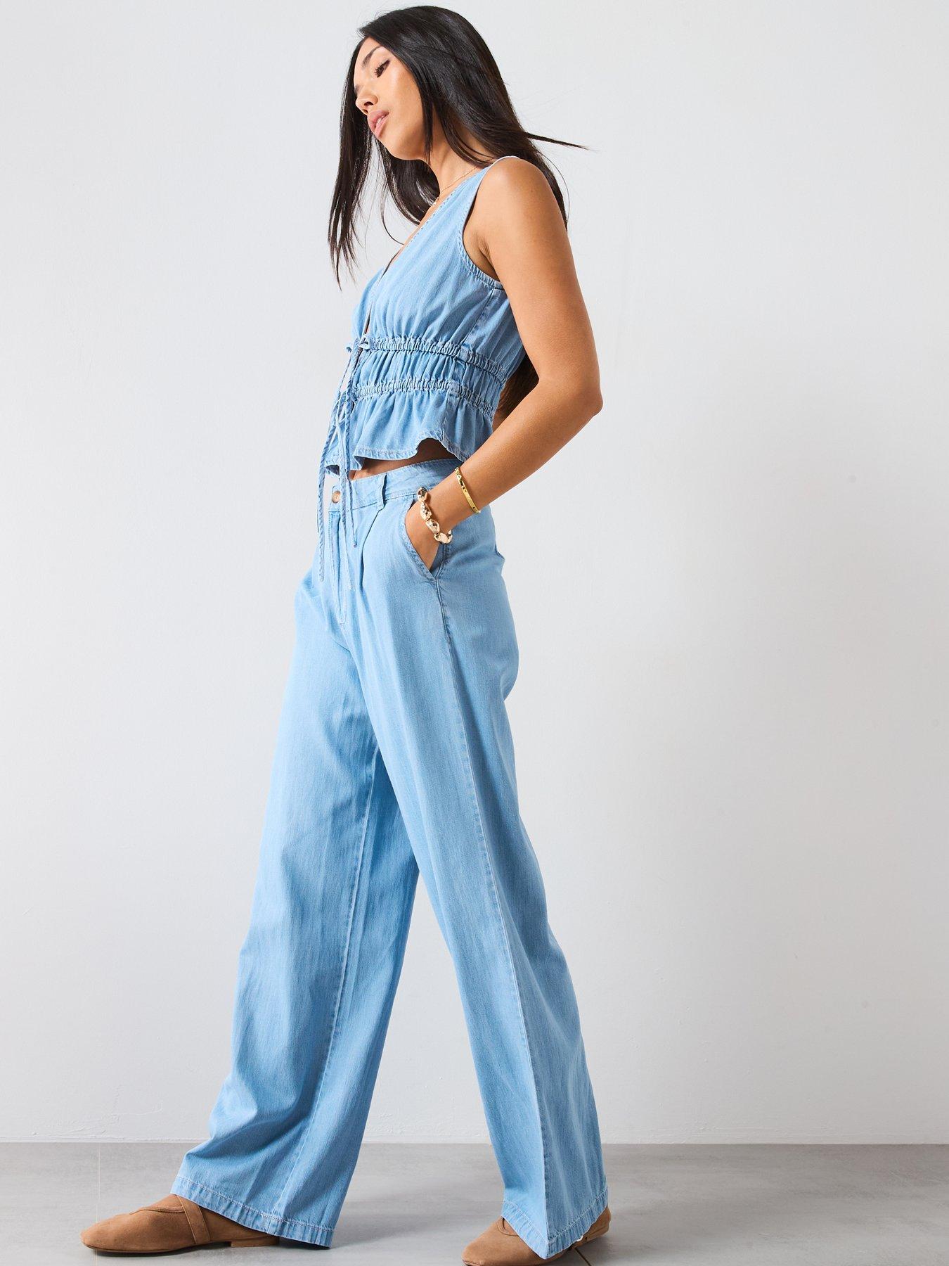 Image 5 of 5 of Mango Soft Denim Wide Leg Jeans- Blue